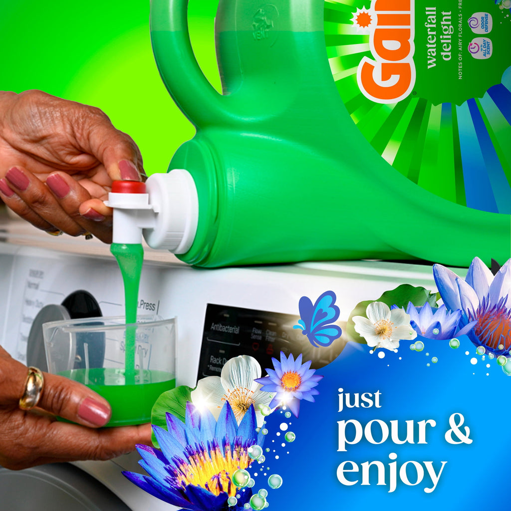 Gain Laundry Detergent Liquid, Now with Odor Defense, Waterfall Delight Scent, 132 fl oz, 100 Loads