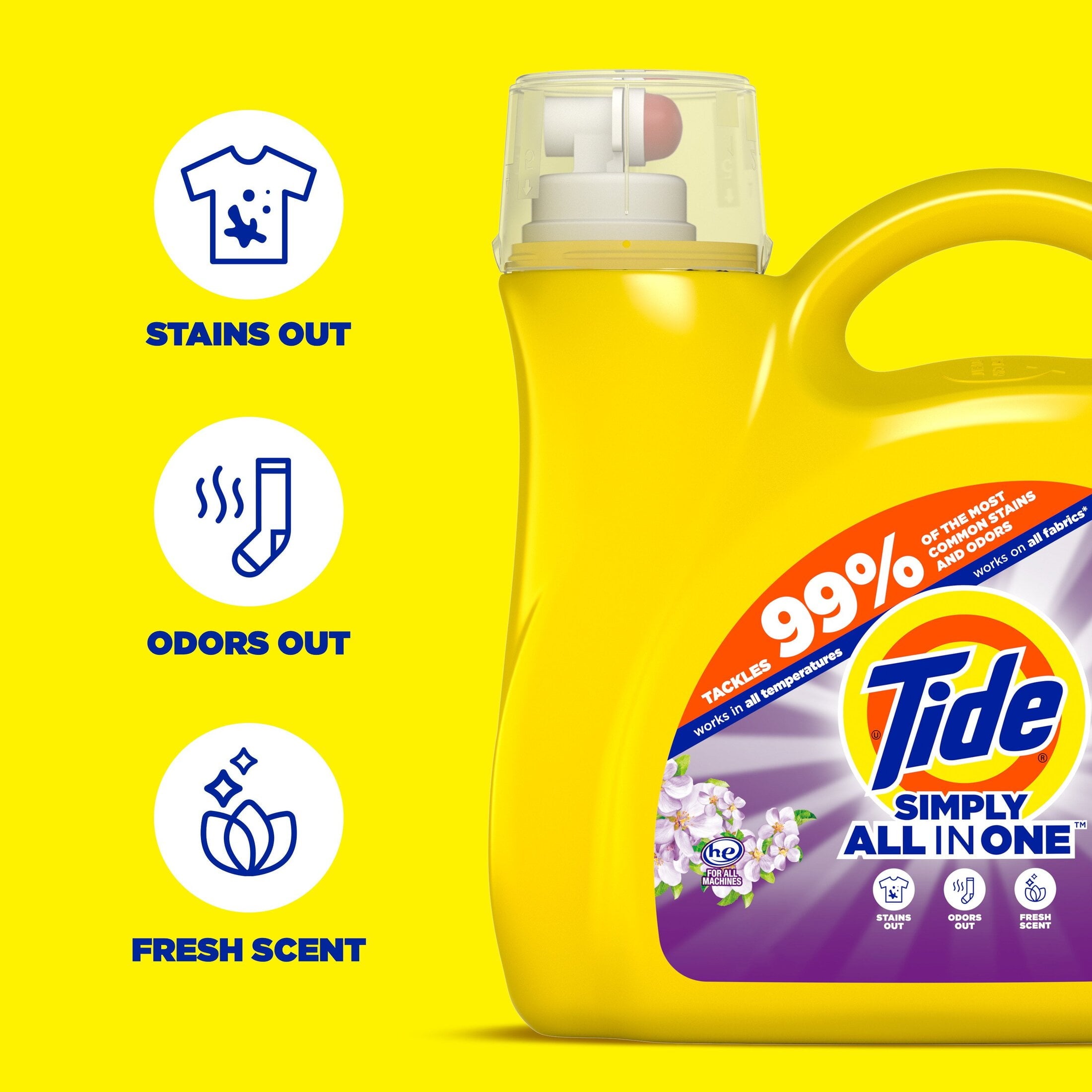 Tide Simply Laundry Detergent Liquid, Clean & Fresh, Berry Blossom Scent, 138 Loads, 173 fl oz