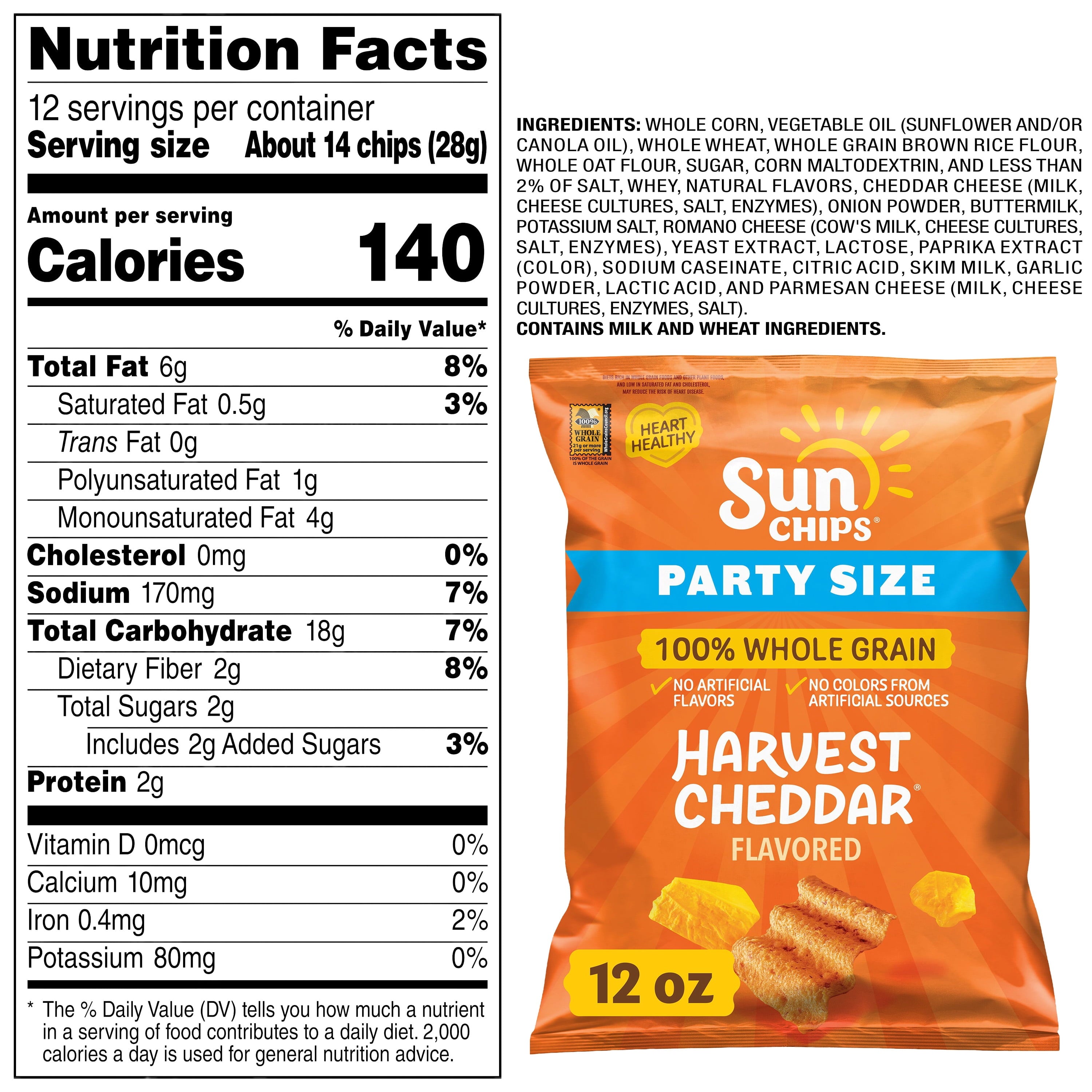 SunChips 100% Whole Grain Harvest Cheddar Snack Chips Bag, 12 oz