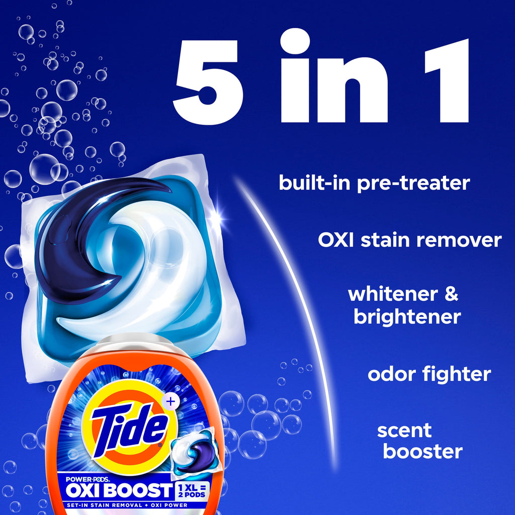 Tide Oxi Boost Power PODS with Stain Remover and Oxi Power Laundry Detergent Pacs, 18 Count