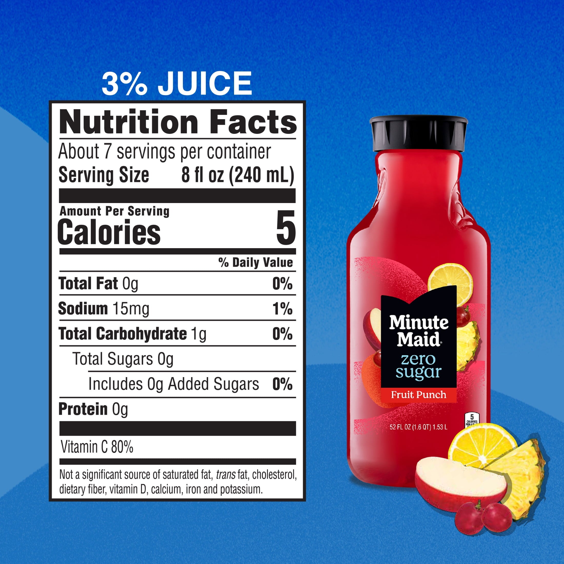 Minute Maid Zero Sugar Fruit Punch Juice Drink Bottle, 52 fl oz
