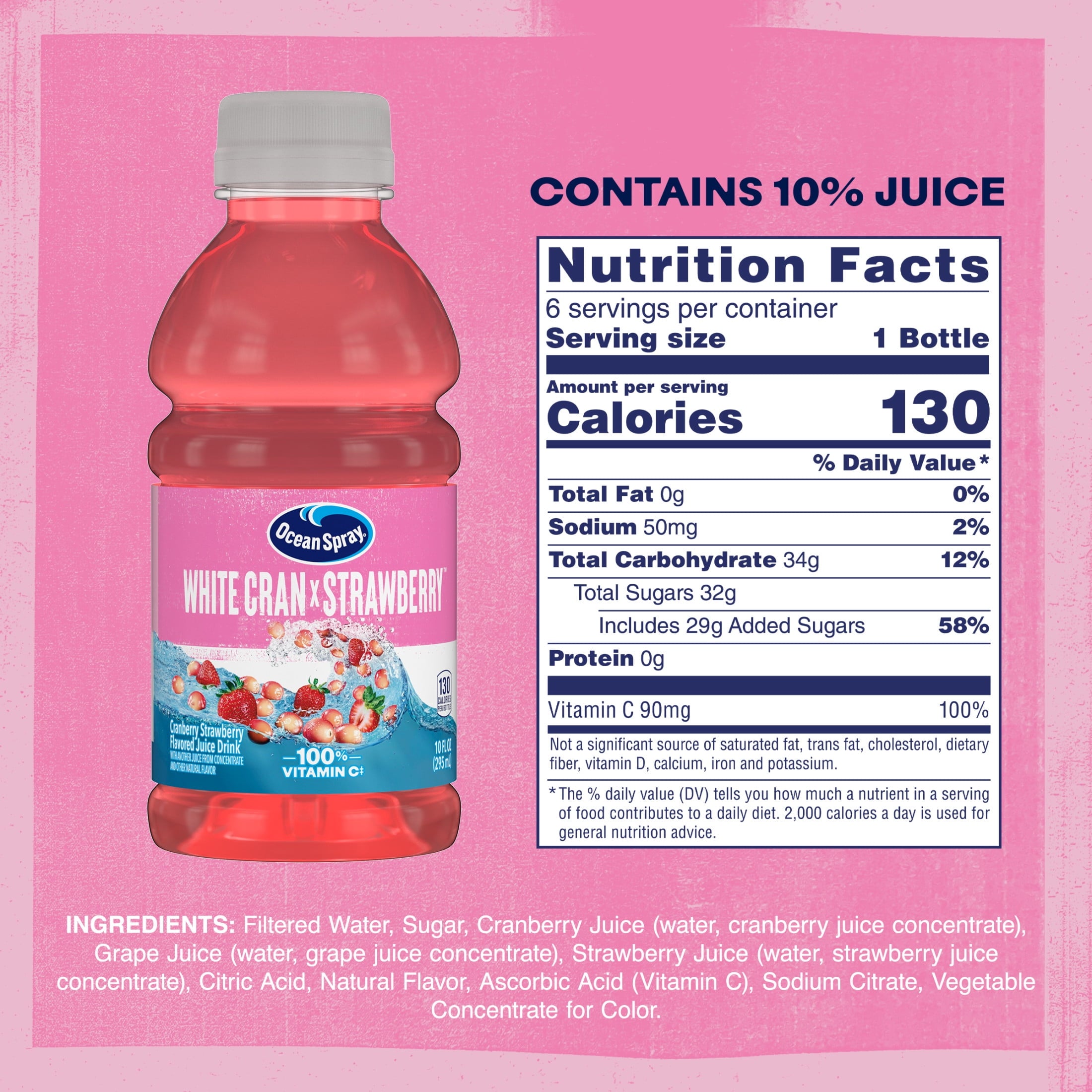 Ocean Spray® White Cranberry -Strawberry Juice Drink, 10 fl oz Bottle, 6 count