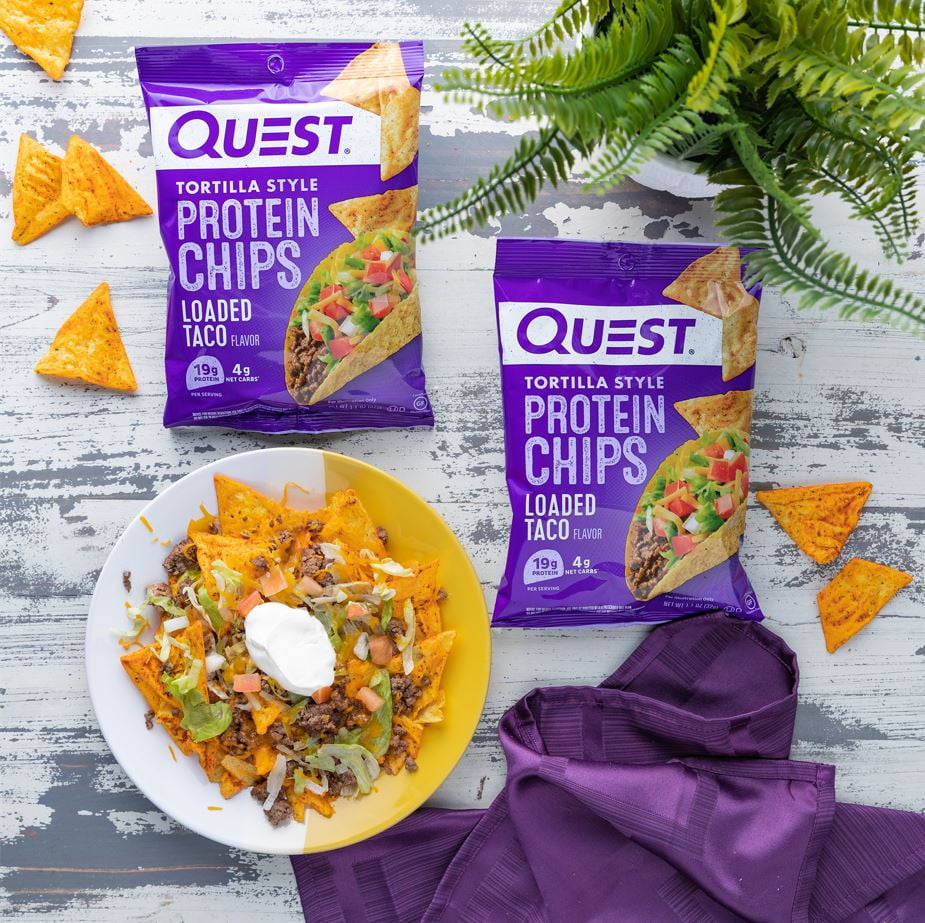 (2 pack) Quest Tortilla Style Protein Chips, Loaded Taco Flavor, Baked, Low Carb, 4 Count