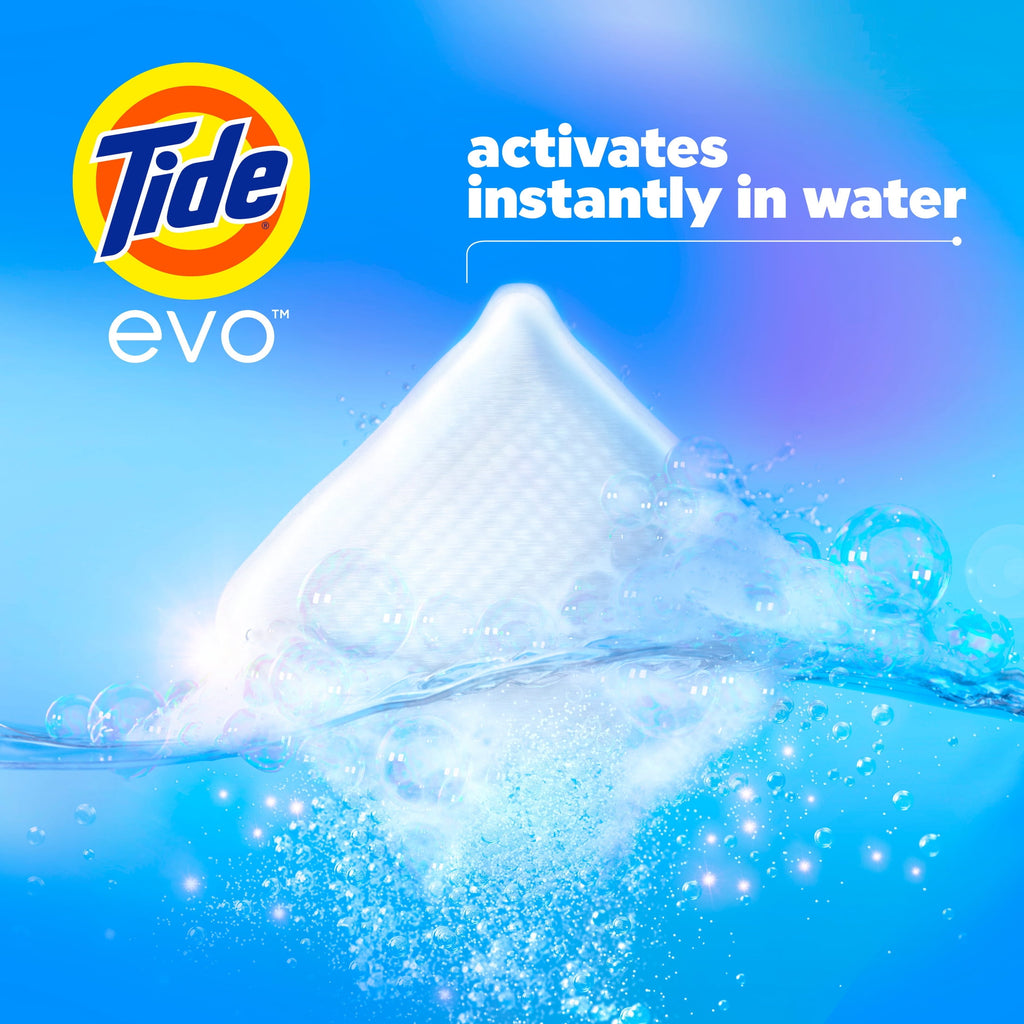 Tide Evo Free & Gentle Laundry Detergent Tiles, Works on 100% of Common Stains, Unscented, 16 Count