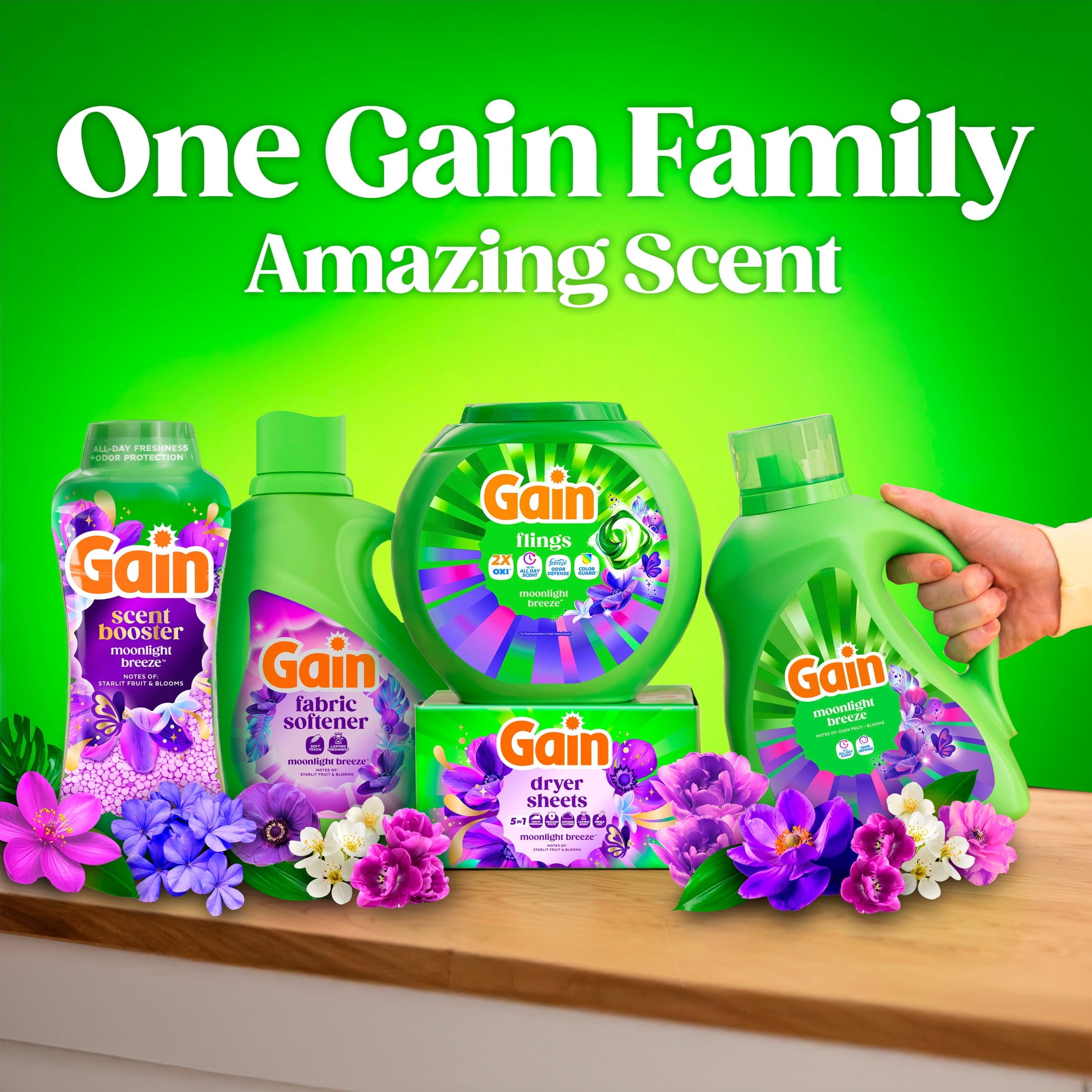 Gain Flings Laundry Detergent Soap Pacs, 4-in-1 Oxi Boost and Febreze, Moonlight Breeze Scent, 76 Count