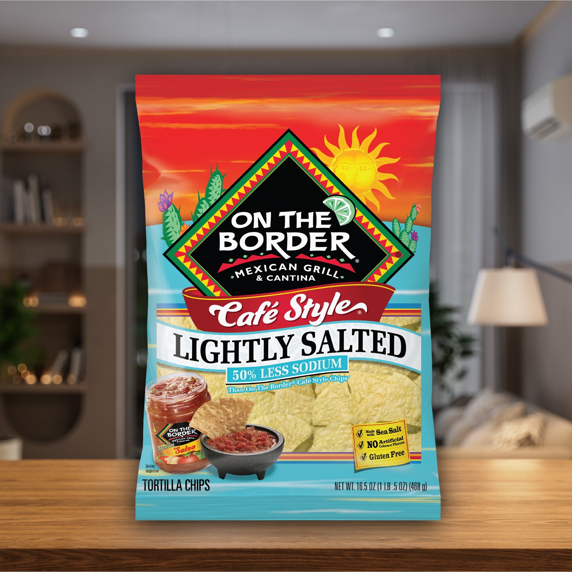 On The Border Cafe Style Lightly Salted Tortilla Chips, Gluten-Free, 16.5 oz Bag