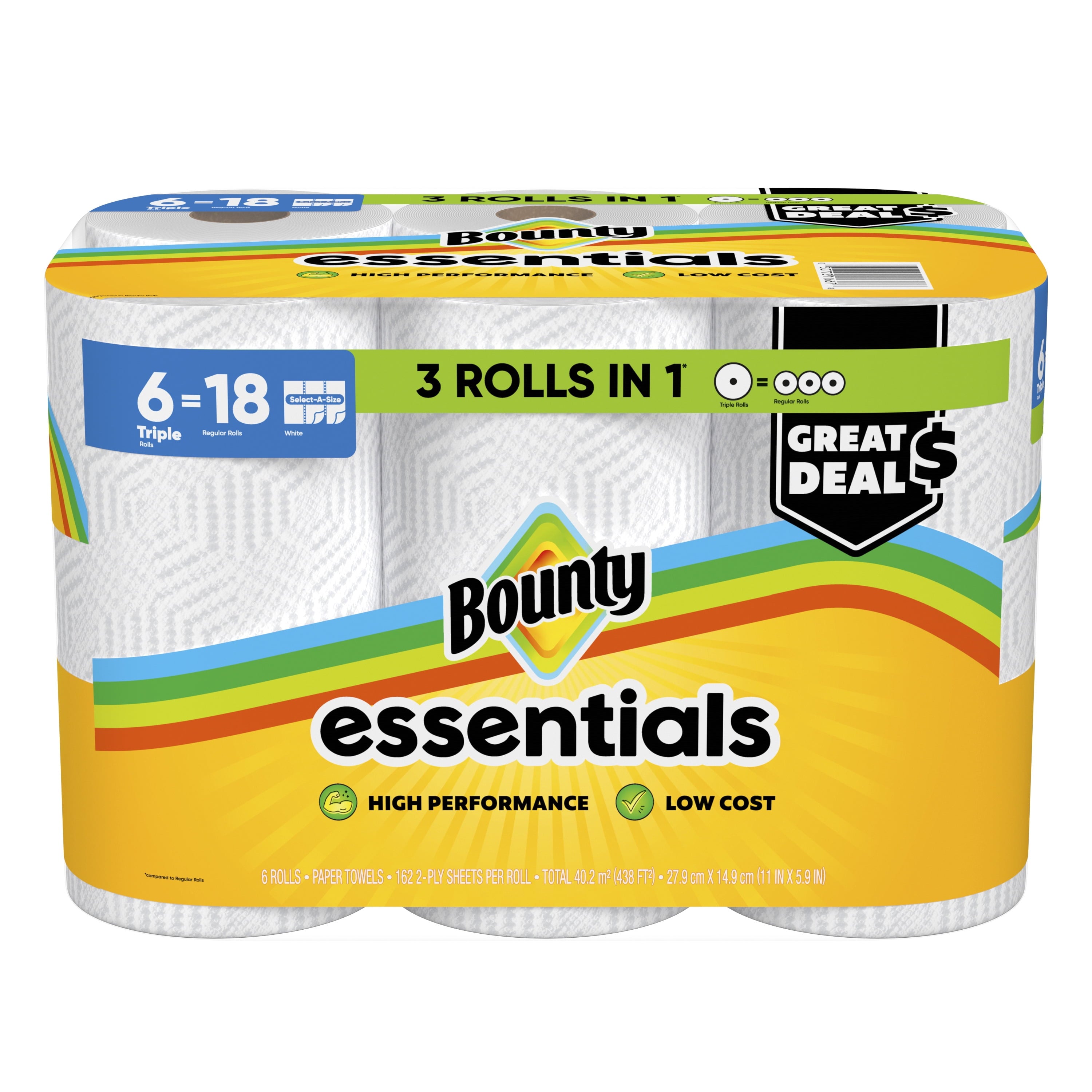 Bounty Essentials Paper Towels Select-a-Size, 6 Triple Rolls