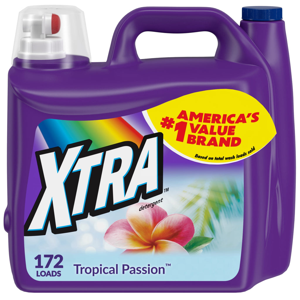 (4 pack) Xtra Tropical Passion, 172 Loads Liquid Laundry Detergent, 206.4 fl oz