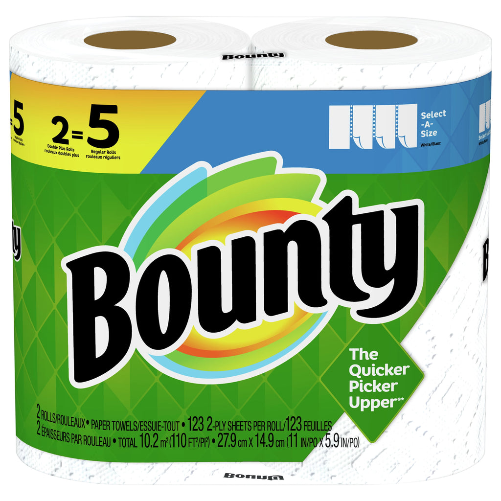 Bounty Select-A-Size Paper Towels, White, 2 Double Plus Rolls = 5 Regular Rolls
