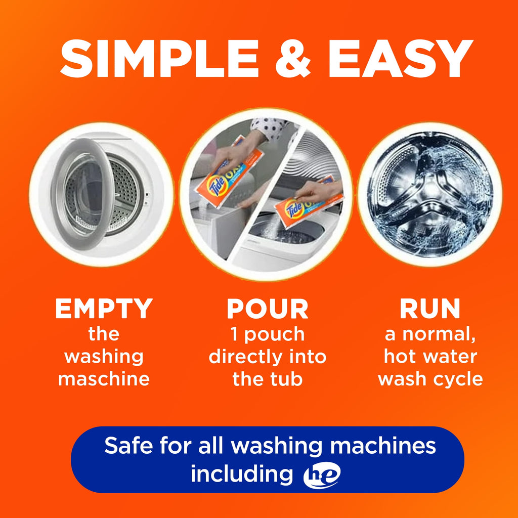 Tide Washing Machine Cleaner with Oxi Powder, Odor Eliminator and Washer Residue Remover, 4 Count