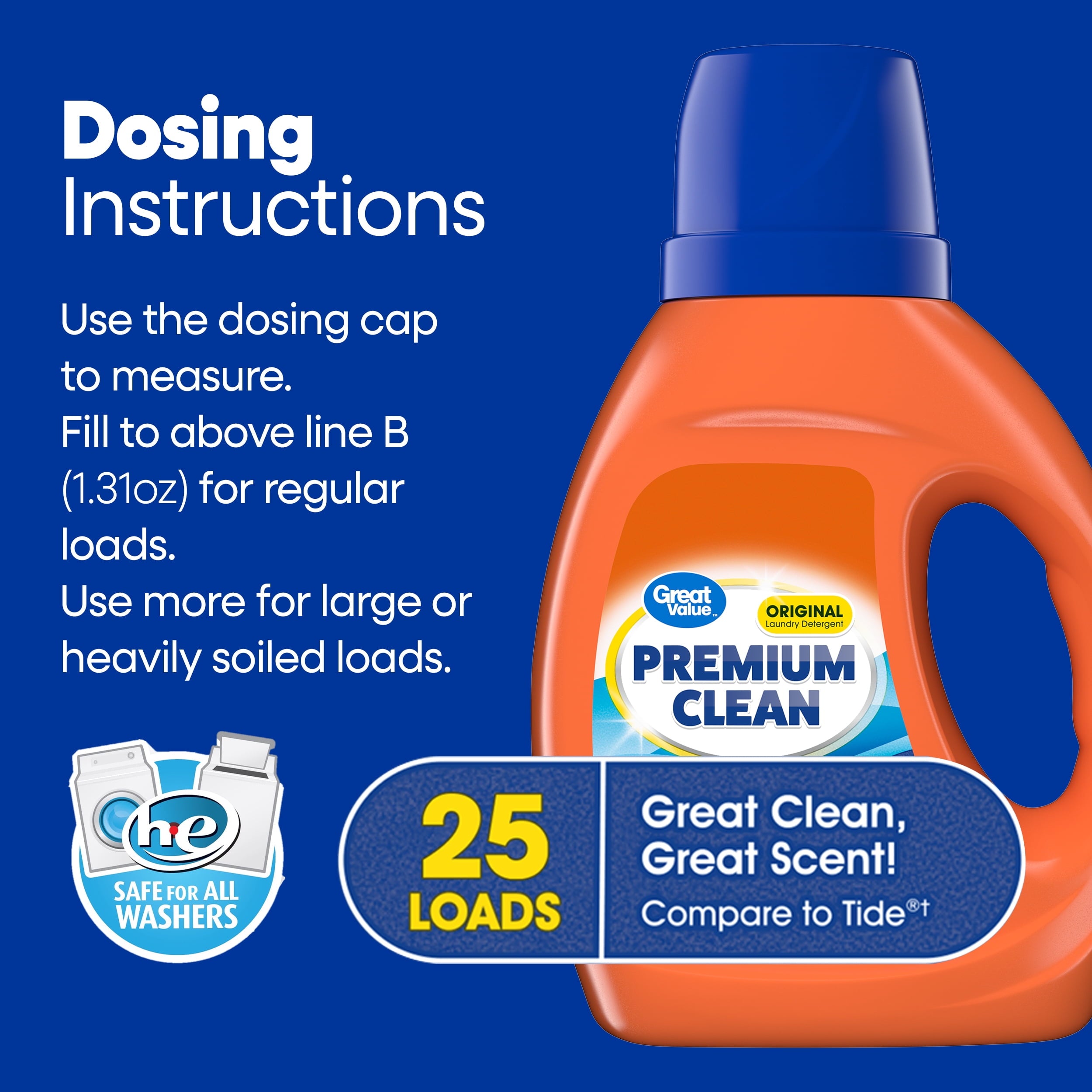Great Value Premium Clean Original Laundry Detergent 34 fl oz, 25 loads