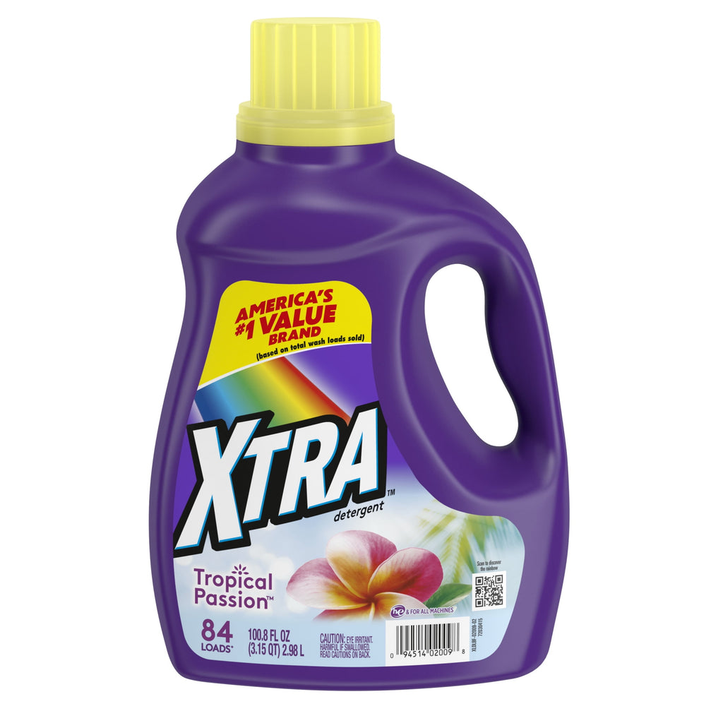 (4 pack) Xtra Tropical Passion, 84 Loads Liquid Laundry Detergent, 100.8 fl oz