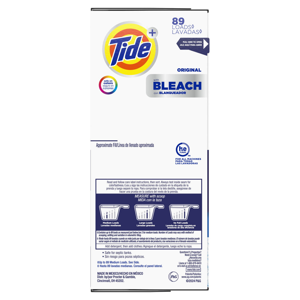 Tide Plus Bleach Powder Laundry Detergent, Original Scent, 129 oz, 89 Loads