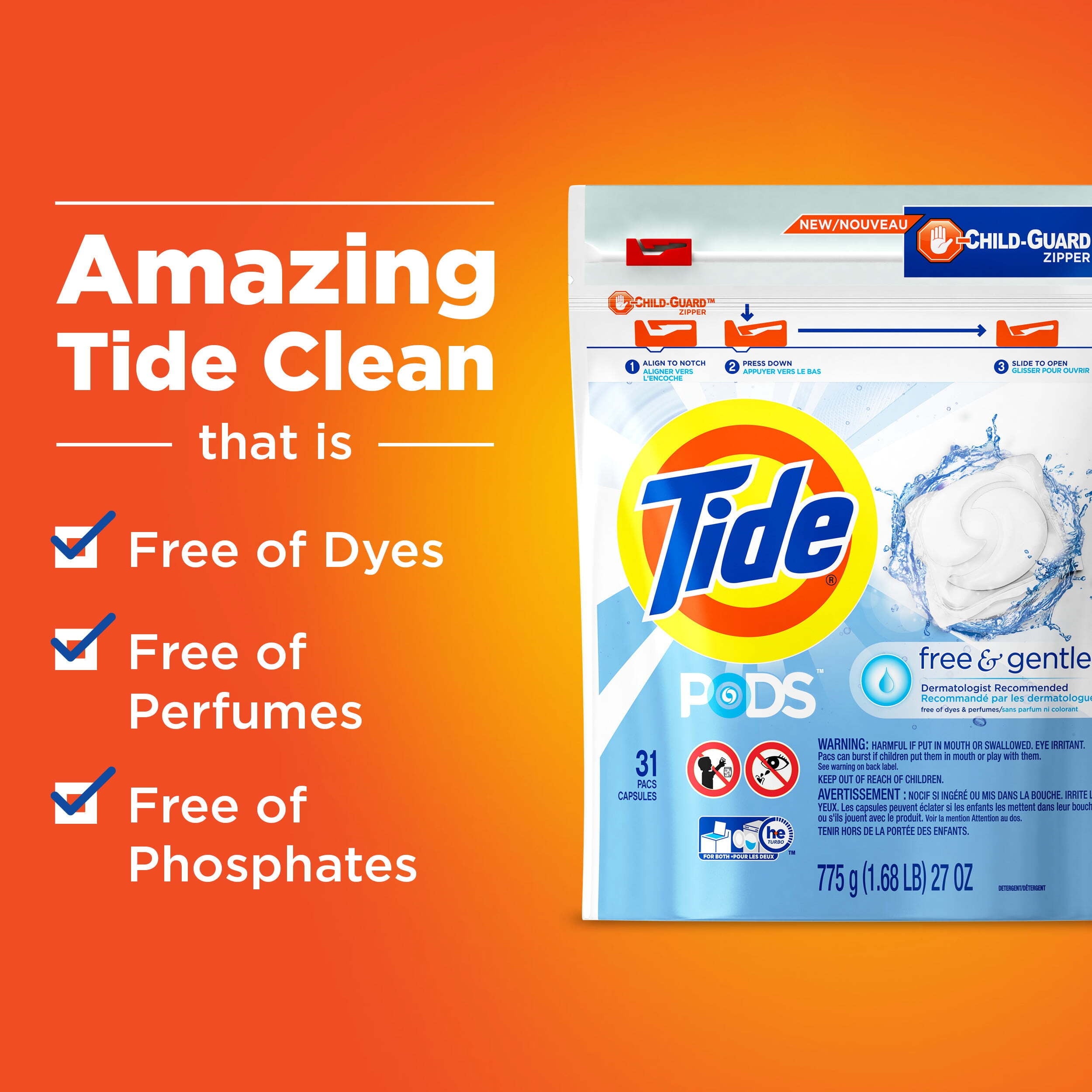 Tide Pods Laundry Detergent Soap Packs, Free and Gentle, 42 Count