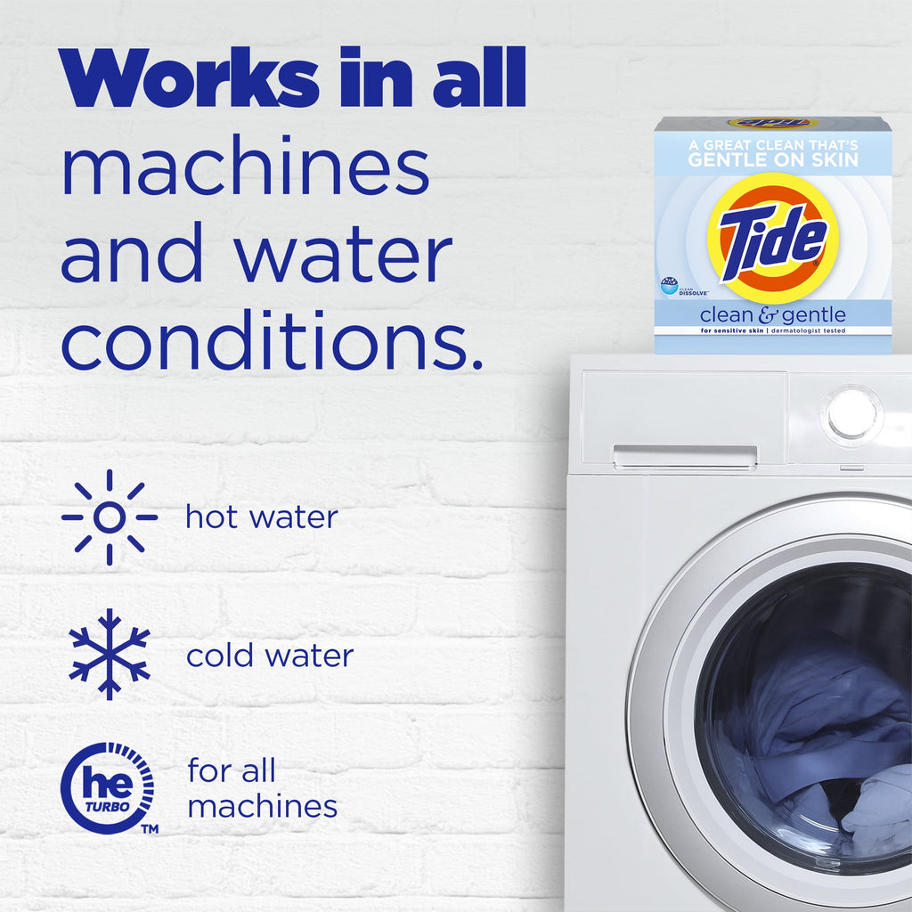 Tide Clean and Gentle Powder Laundry Detergent, Unscented, 77 oz, 68 Loads