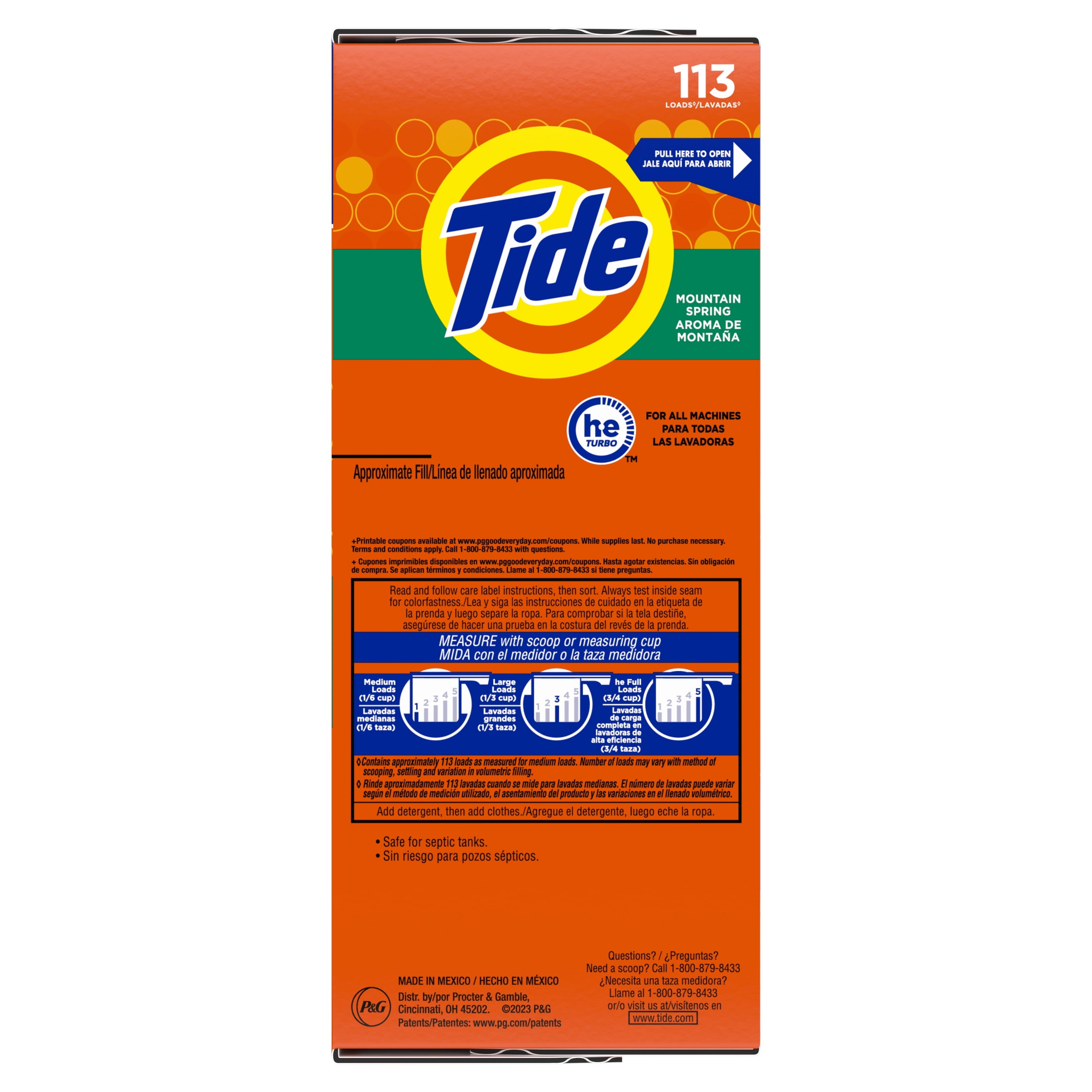 Tide Powder Laundry Detergent, Mountain Spring, 113 Loads, 143 oz