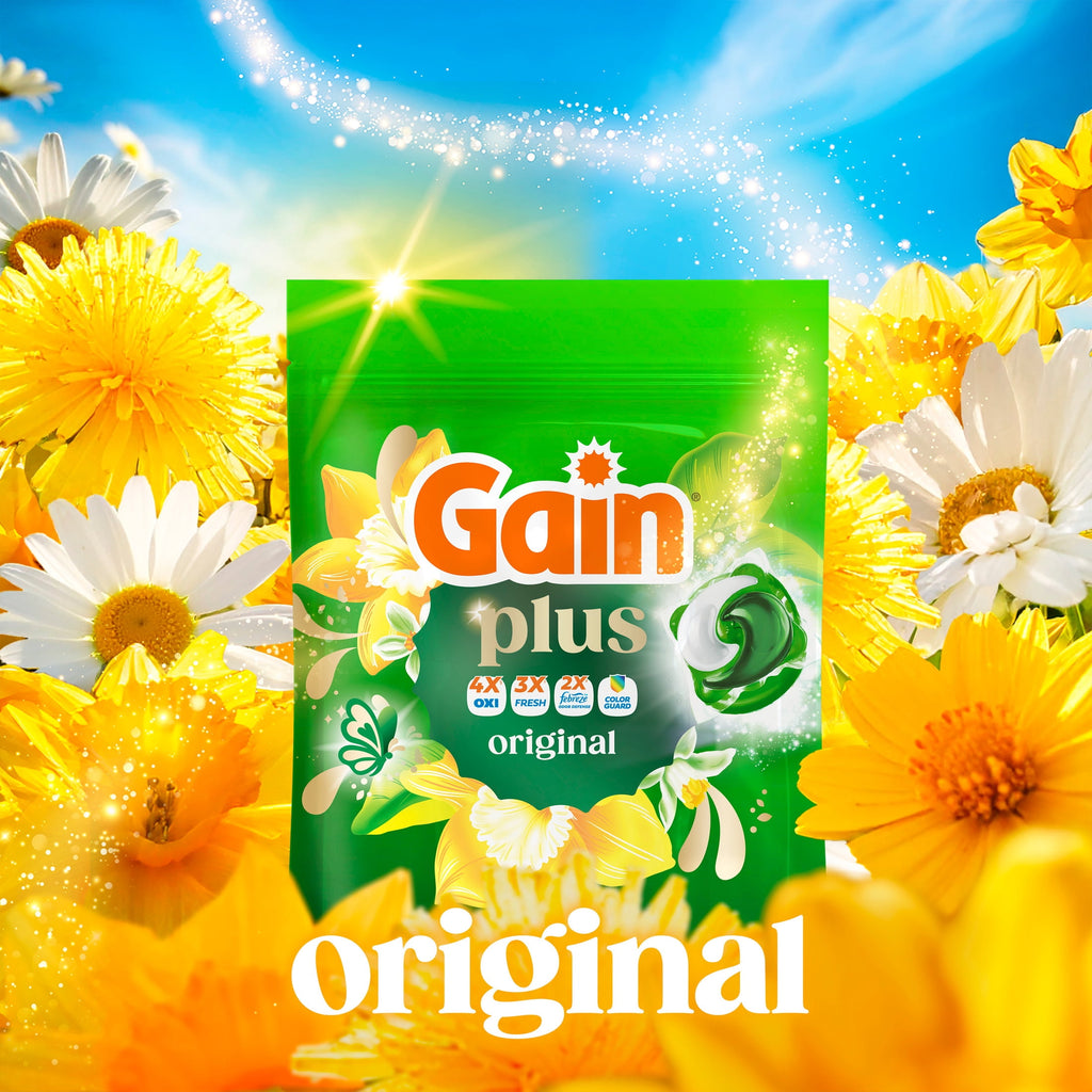 Gain Plus Flings Laundry Detergent Liquid Washing Pacs, Gain's Best All-In-One Clean, Original Scent, 18 Count