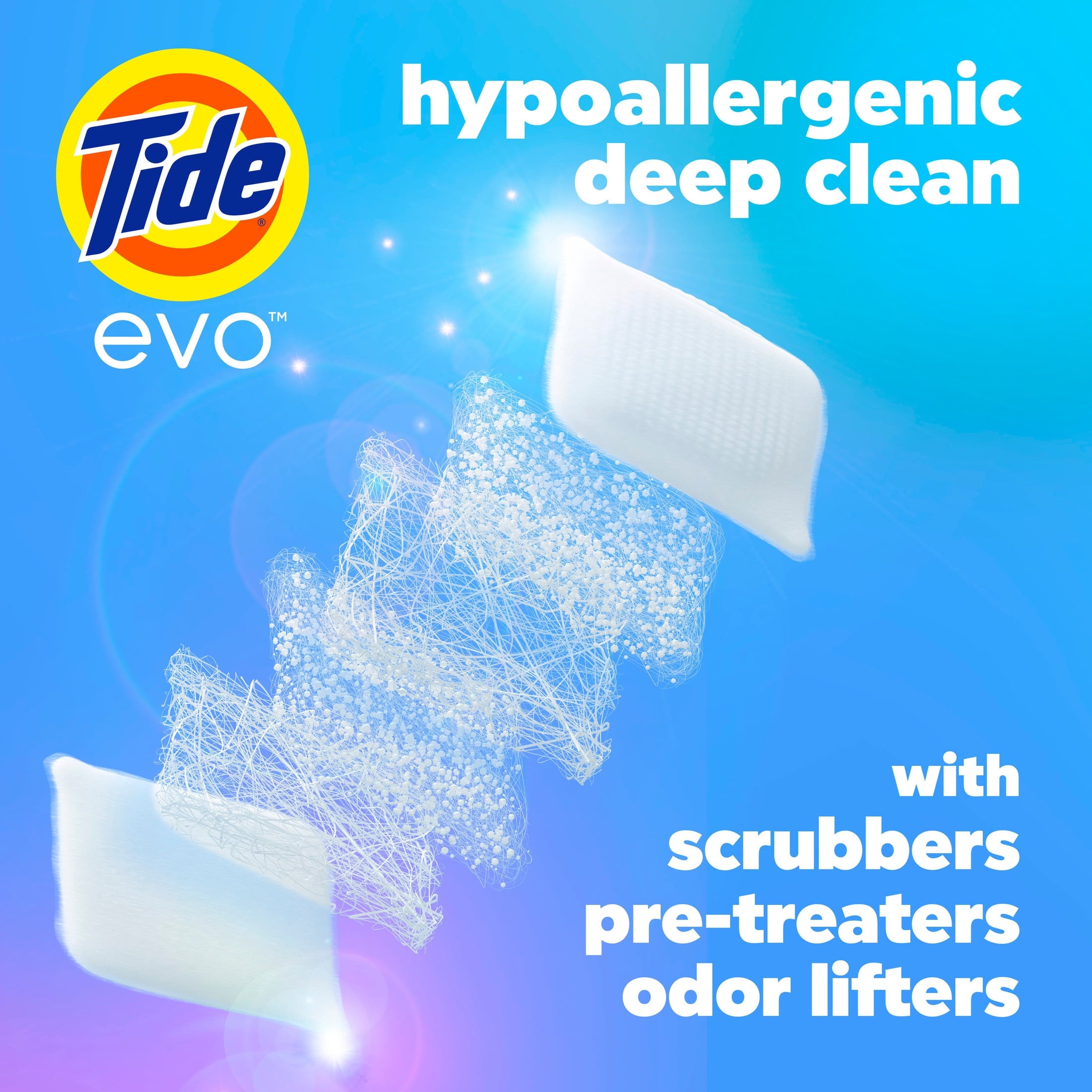 Tide Evo Free & Gentle Laundry Detergent Tiles, Works on 100% of Common Stains, Unscented, 16 Count