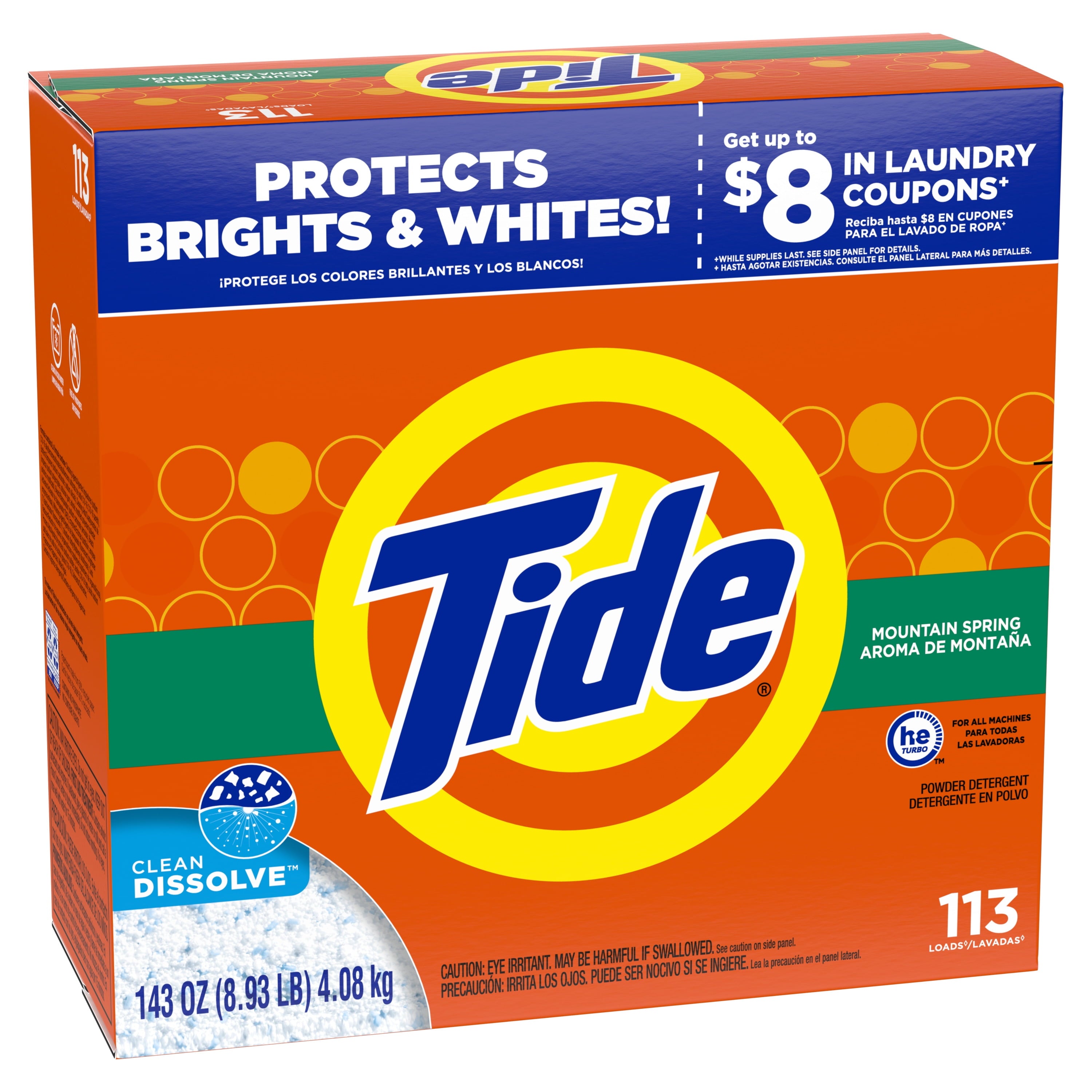 Tide Powder Laundry Detergent, Mountain Spring, 113 Loads, 143 oz