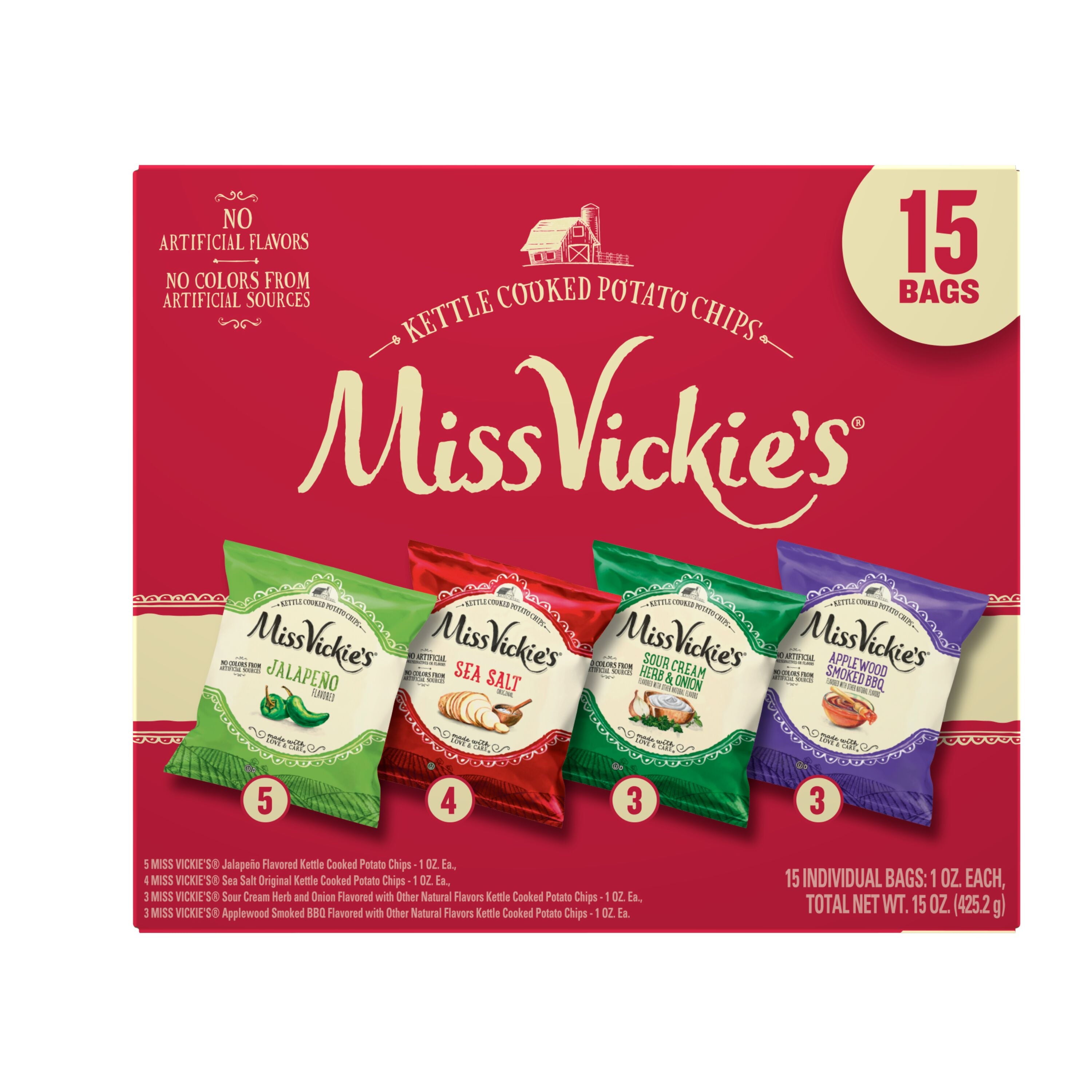 Miss Vickie's Kettle Cooked Potato Chips, 4 Flavor Variety Pack, 1 oz, 15 Count