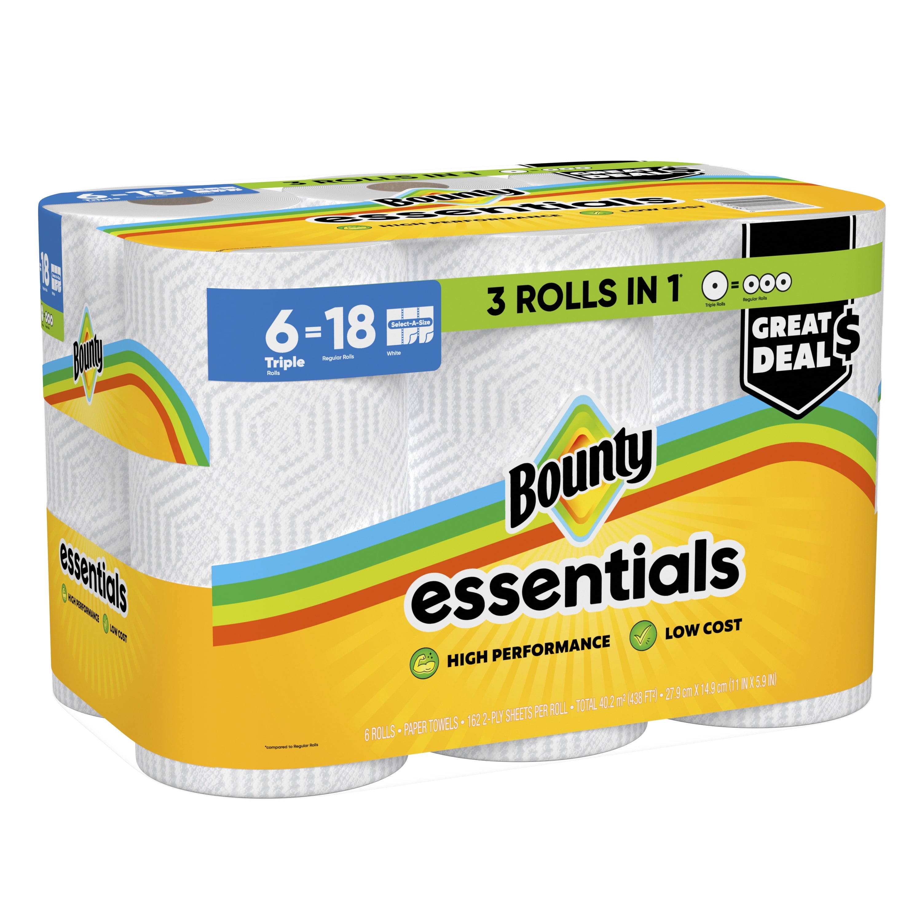 Bounty Essentials Paper Towels Select-a-Size, 6 Triple Rolls