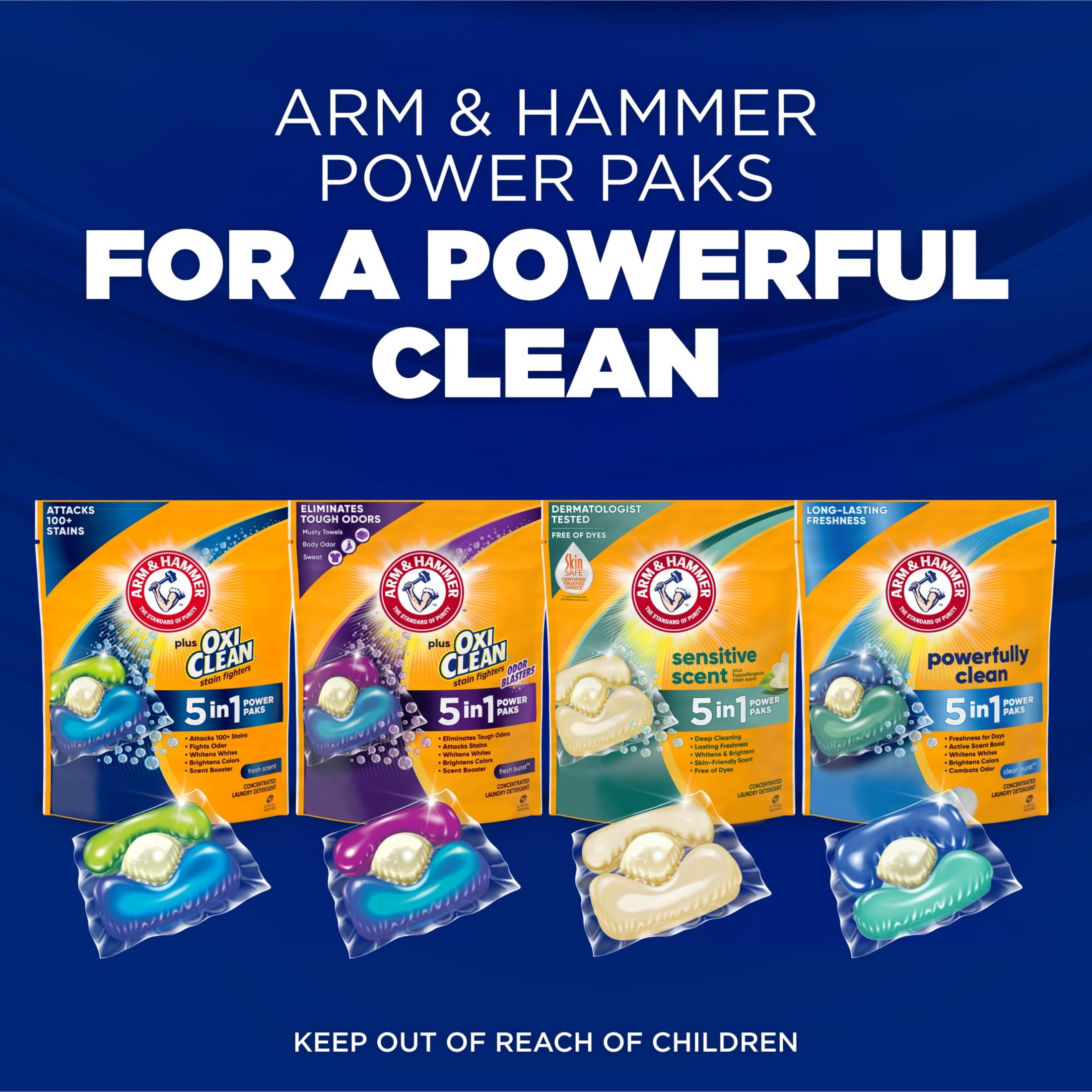 ARM & HAMMER Plus OxiClean Odor Blasters 5-in-1 Laundry Detergent Power Paks, Fresh Burst, 42 Ct