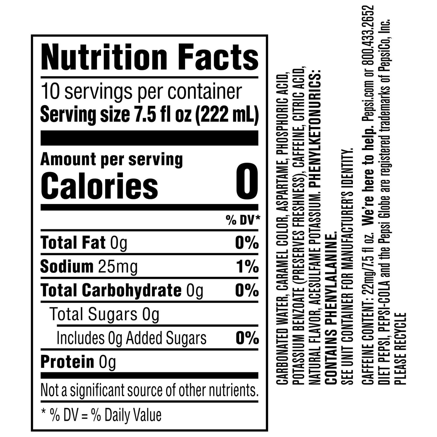 Diet Pepsi Cola Soda Pop, 7.5 fl oz, 10 Pack Mini Cans