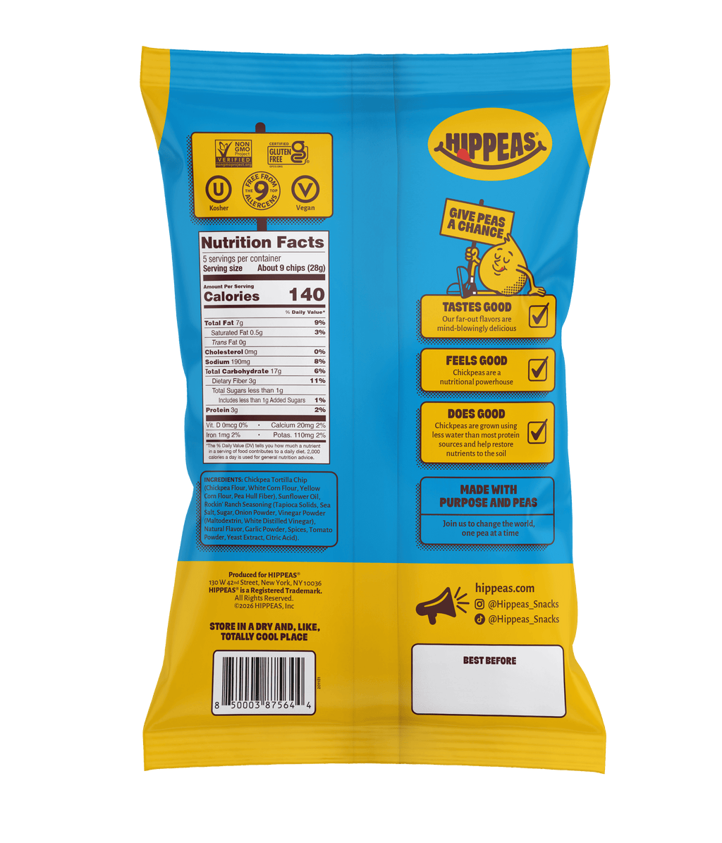 HIPPEAS Chickpea Tortilla Chips, Rockin' Ranch, Gluten Free, 3g Protein, 5 oz