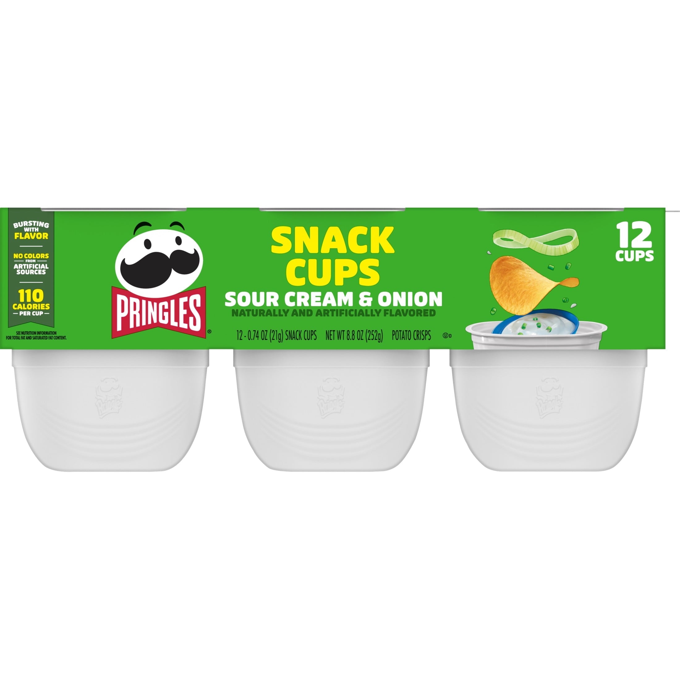 Pringles Potato Crisps Chips, Lunch Snacks, Snack Cups, Sour Cream and Onion, 8.8oz Tray (12 Cups)