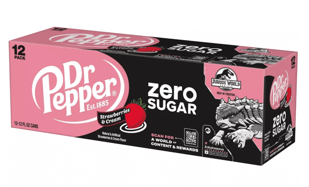 Dr Pepper Zero Sugar Strawberries and Cream Soda Pop, 12 fl oz, 12 Pack Cans