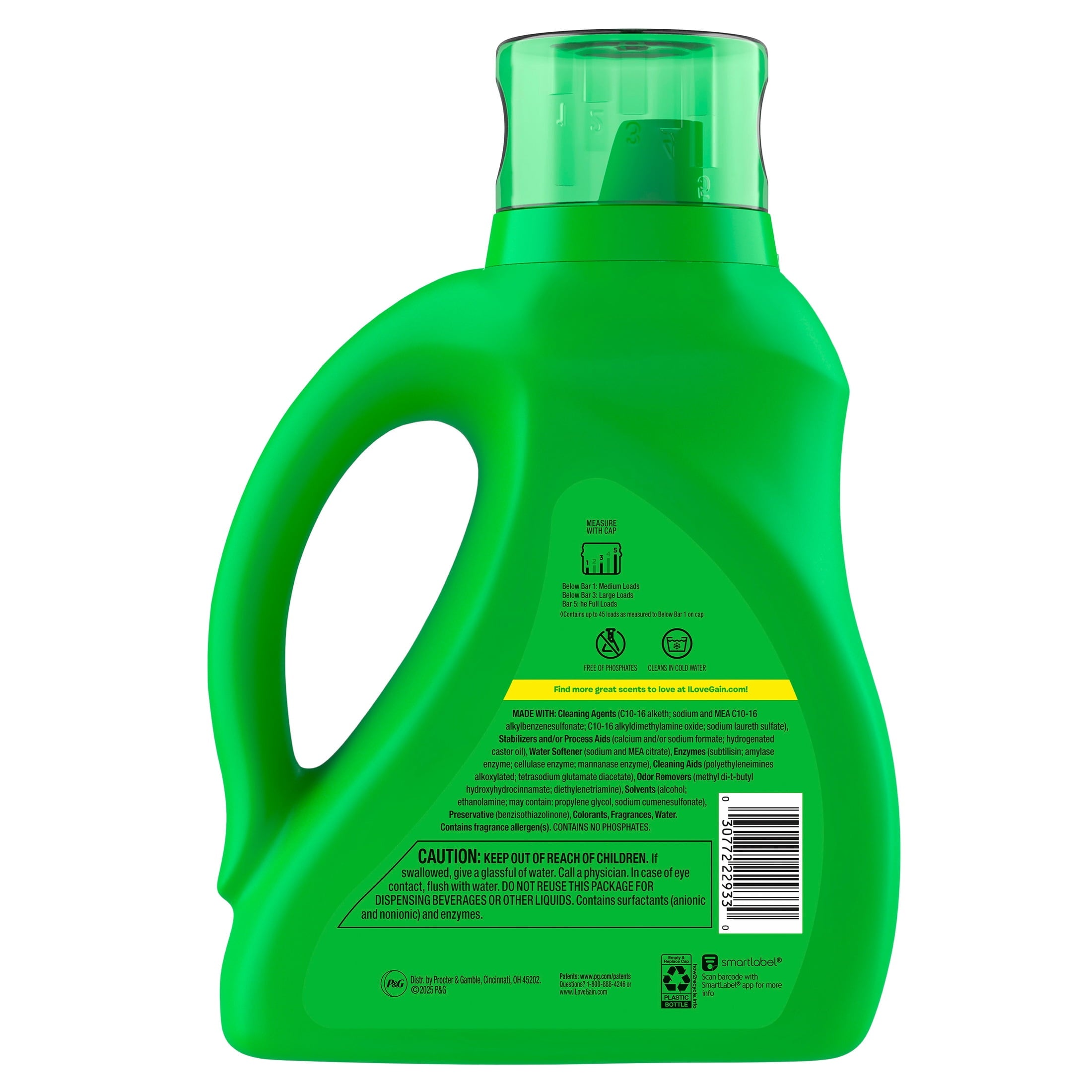Gain Plus Laundry Detergent Liquid, Now with Odor Defense + OXI, Original Scent, 60 fl oz, 45 Loads