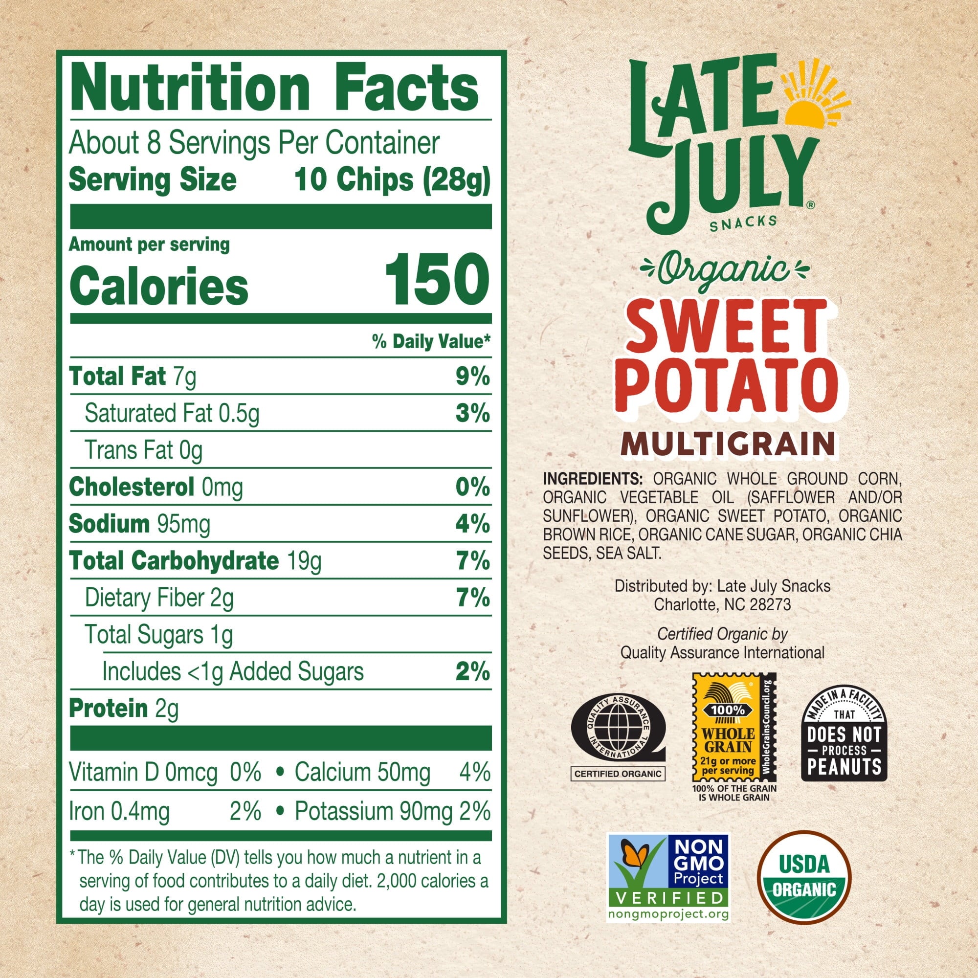 Late July Sweet Potato Multigrain Organic Tortilla Chips, 7.5 oz Bag