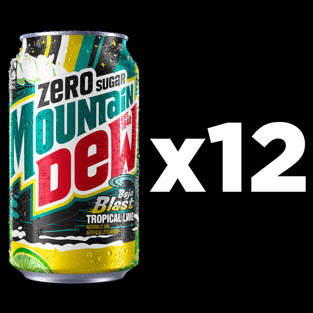 Mountain Dew Zero Sugar Baja Blast Tropical Lime Soda Pop, 12 fl oz, 12 Pack Cans