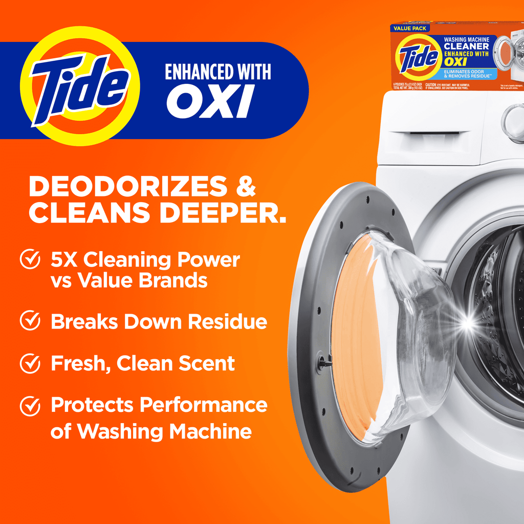 Tide Washing Machine Cleaner with Oxi Powder, Odor Eliminator and Washer Residue Remover, 5 Count
