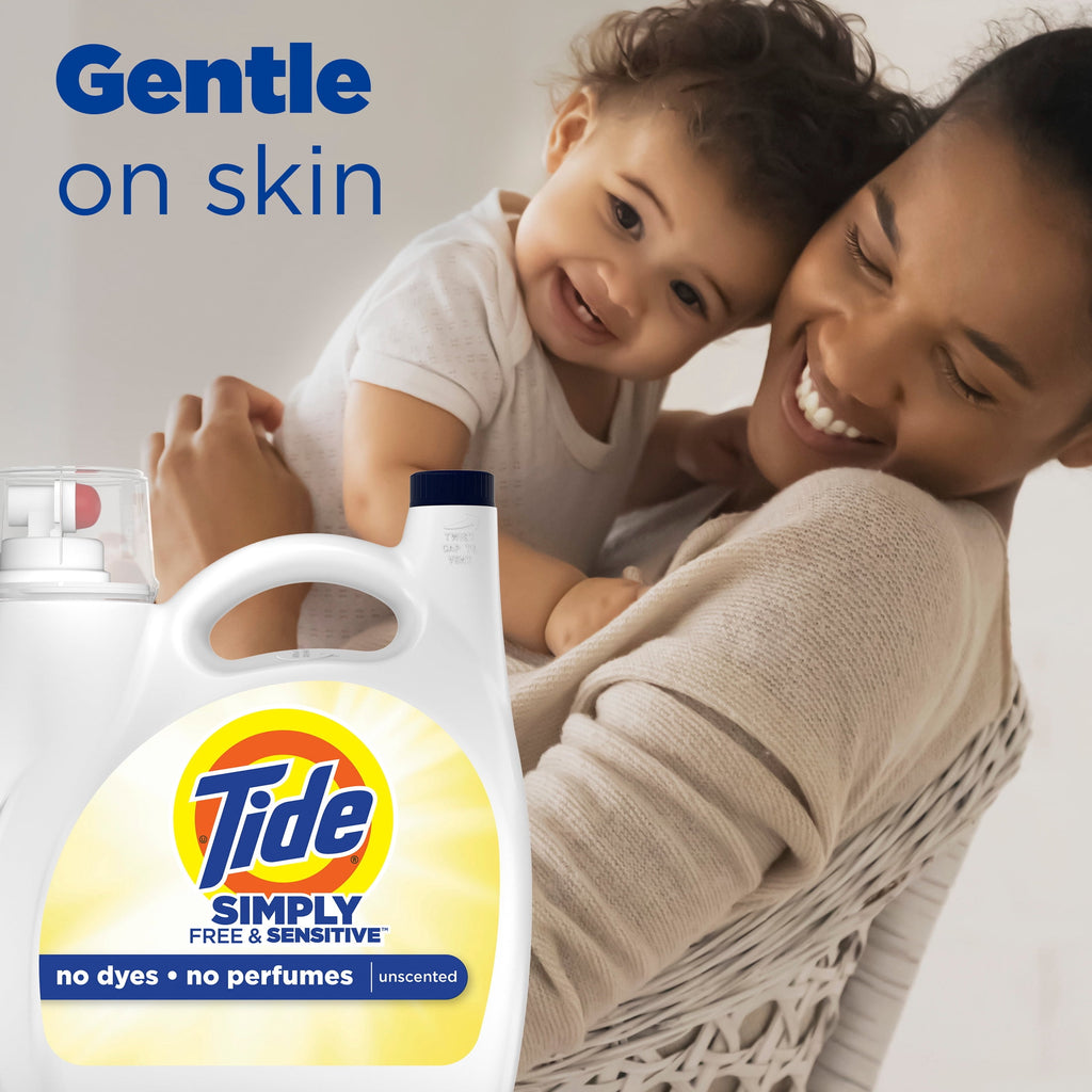 Tide Simply Liquid Laundry Detergent, Free & Sensitive, 85 Loads, 107 fl oz