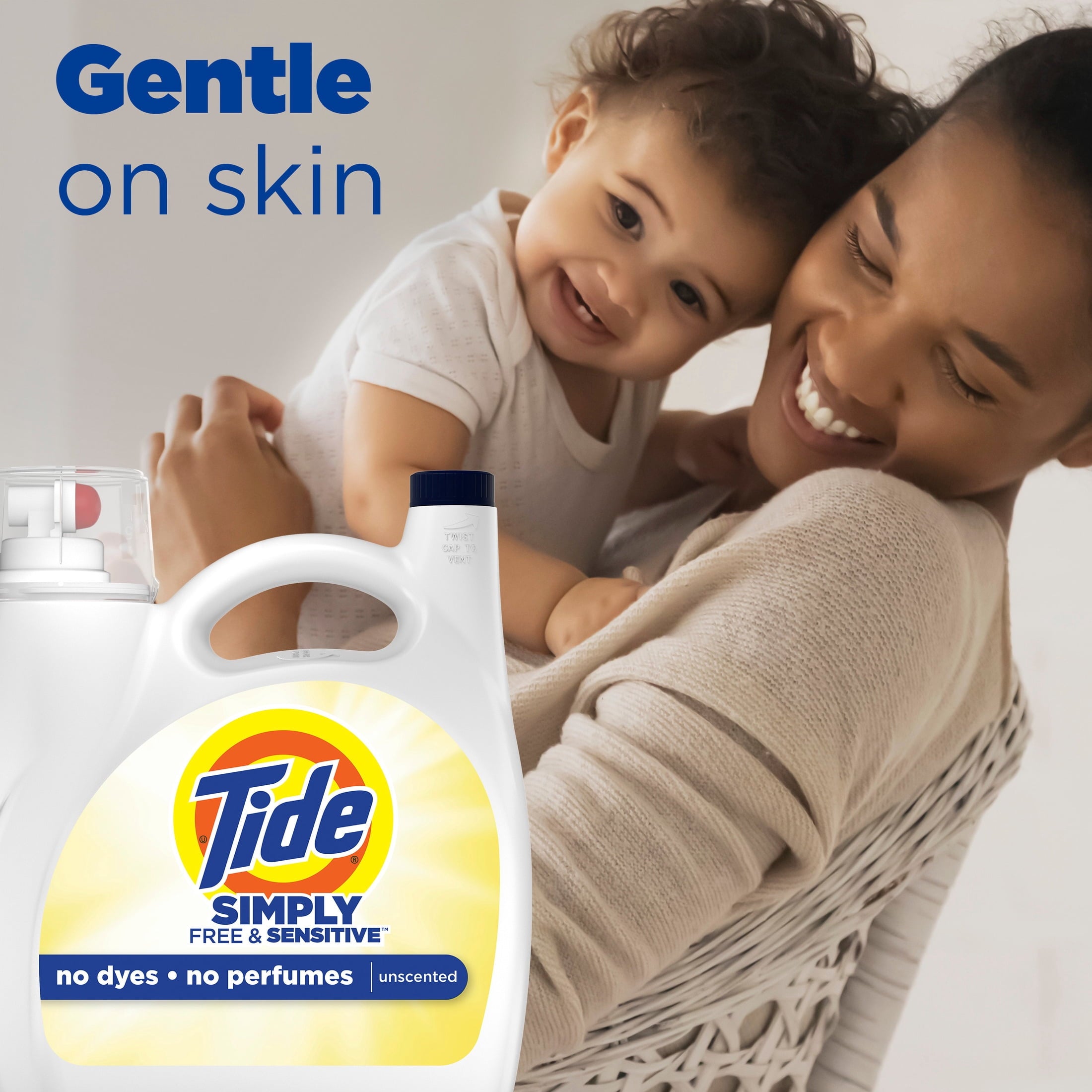 Tide Simply Liquid Laundry Detergent, Free & Sensitive, 85 Loads, 107 fl oz