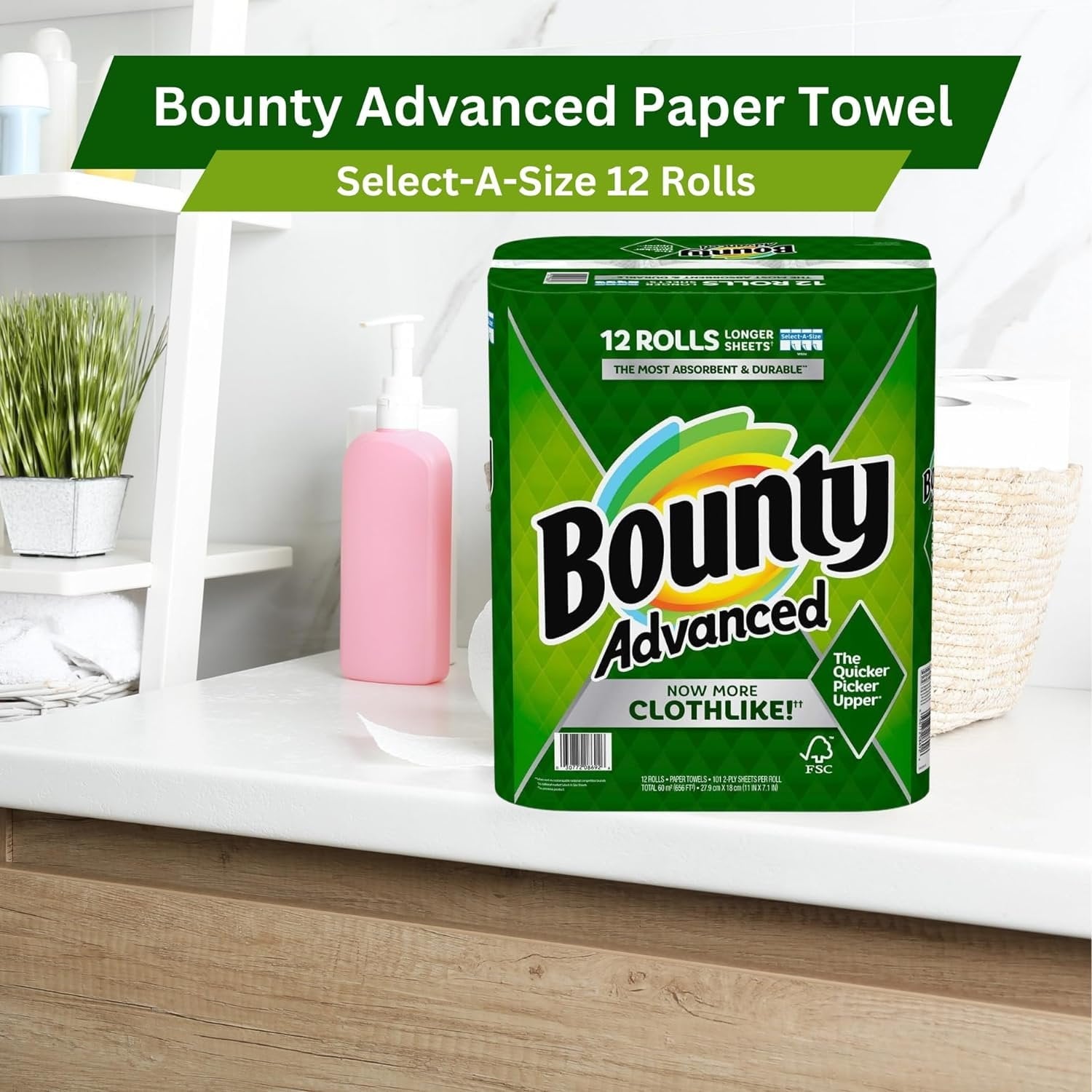 Bounty Advanced 2-Ply Paper Towel - Absorbent, Durable, and Clothlike - Select-A-Size - 3 Rolls