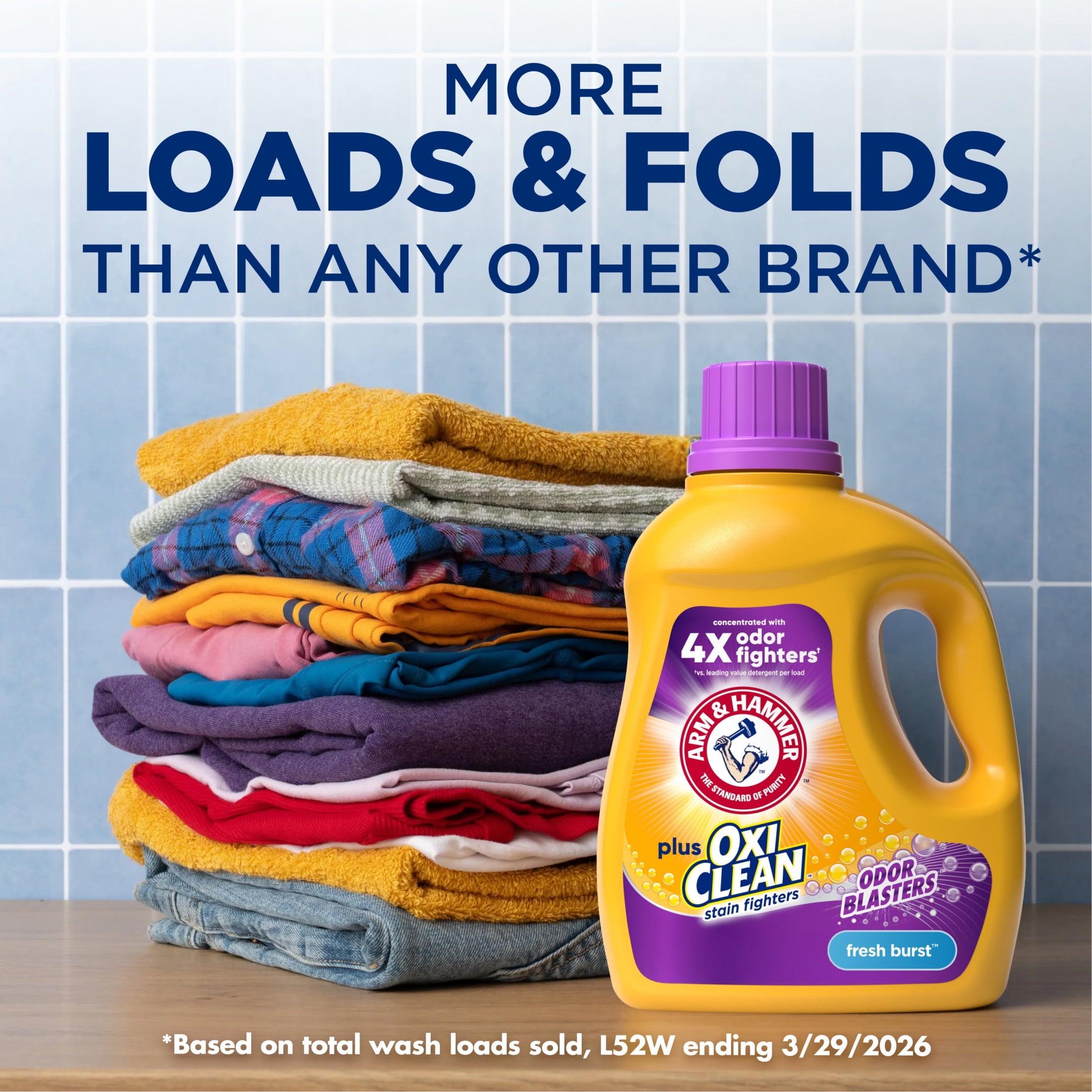 ARM & HAMMER Plus OxiClean with Odor Blasters Liquid Detergent, Fresh Burst, 158.6 Fl Oz