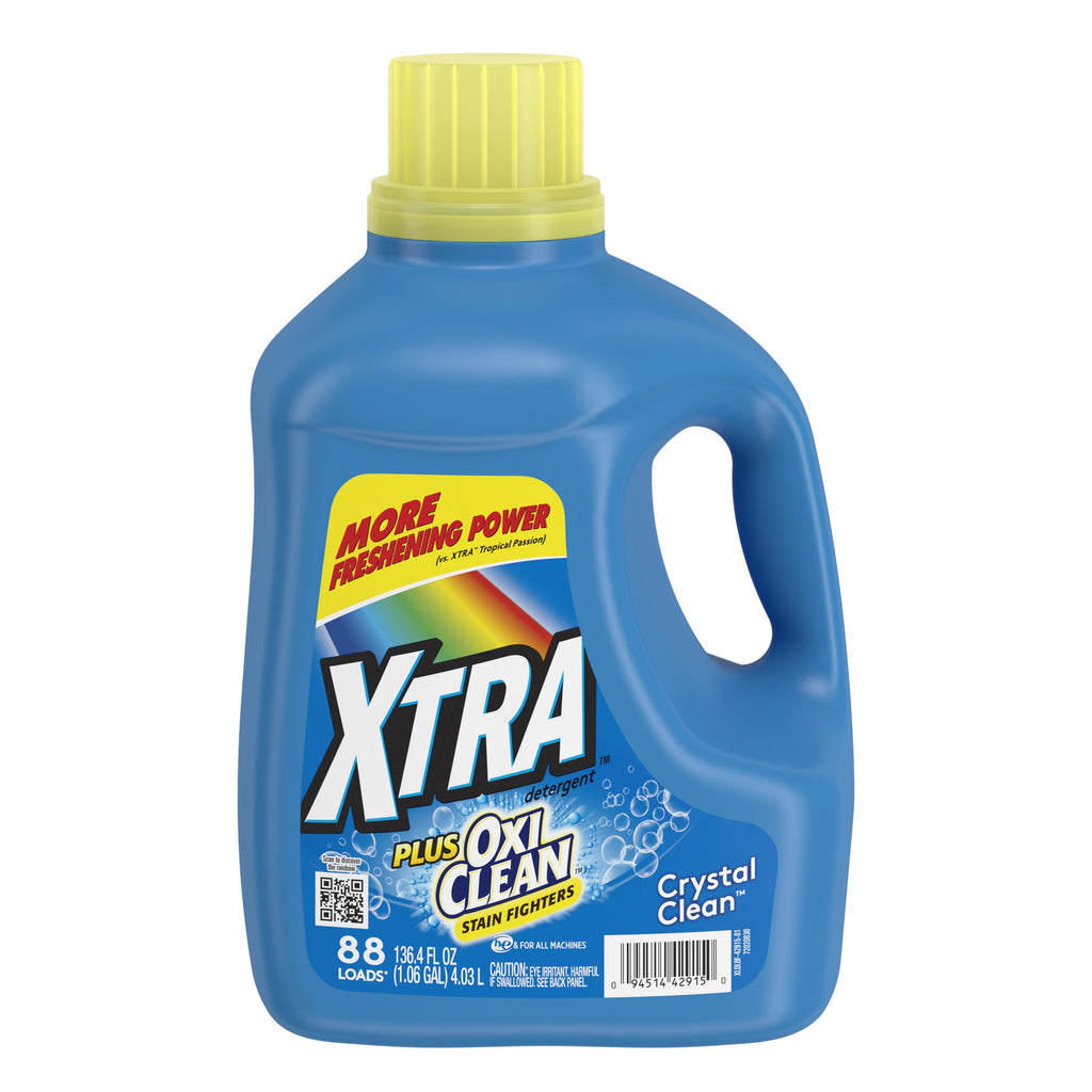 XTRA Plus OxiClean, Crystal Clean, 88 Loads Liquid Laundry Detergent, 136.4 Fl oz