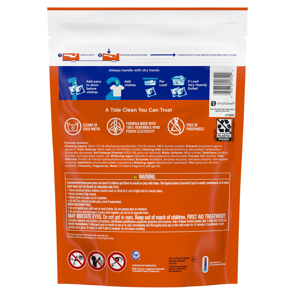 Tide Power PODS White Laundry Detergent Pacs, Brilliant Whitening + Color Protect, 18 Count