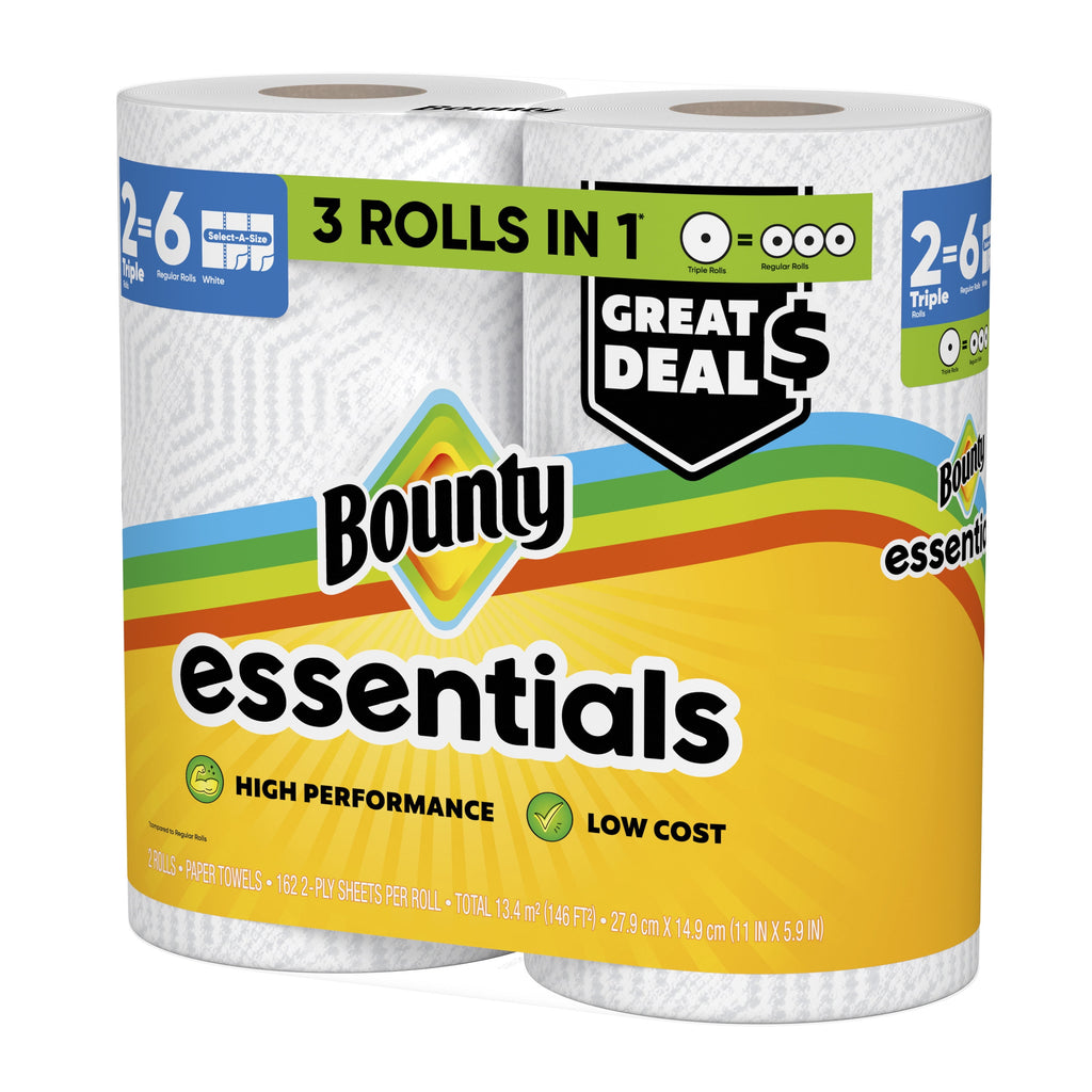 Bounty Essentials Paper Towels Select-A-Size 6 Double Rolls, White, 108 Sheets Per Roll