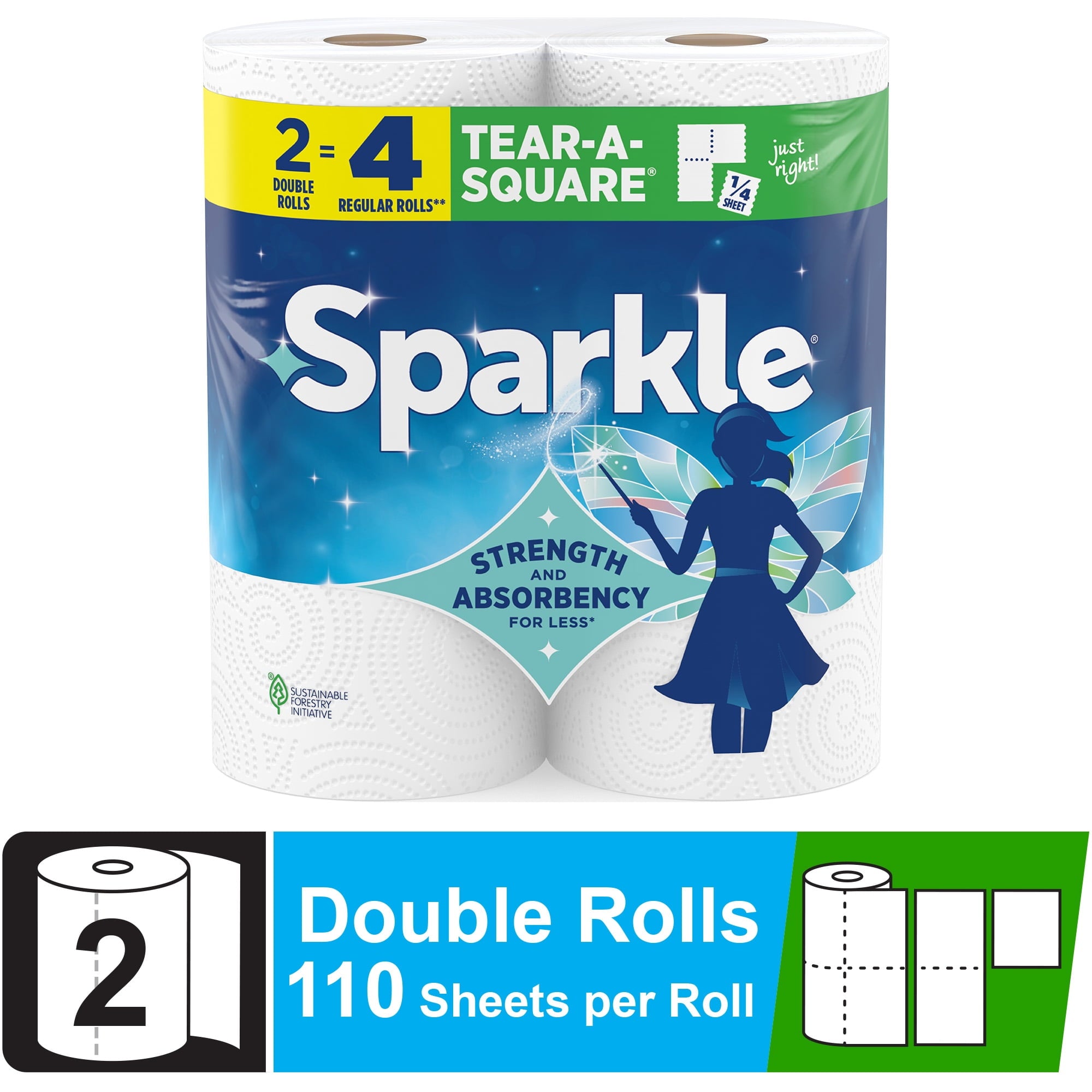 Sparkle Tear-A-Square Paper Towels, 6 Double Rolls, 110 Sheets per Roll