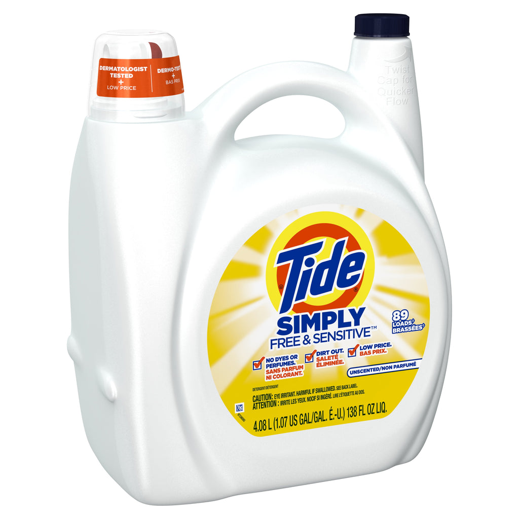 Tide Simply Free & Sensitive Liquid Laundry Detergent, 138 oz., 89 loads