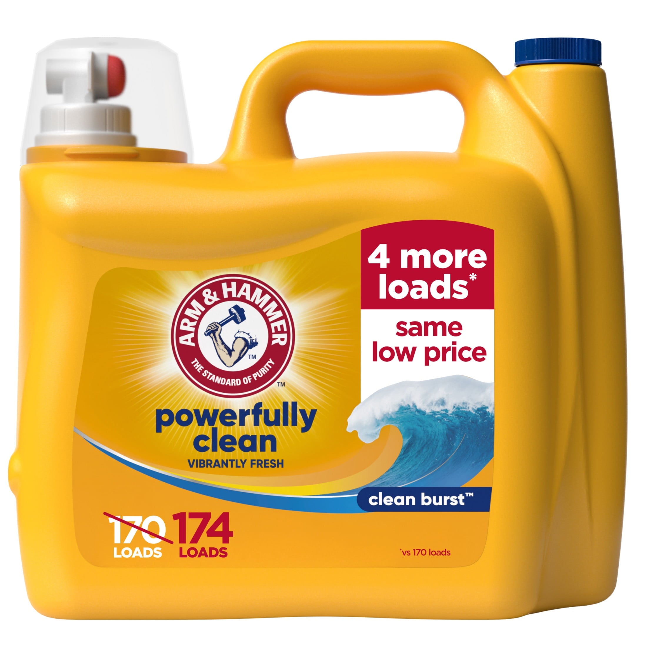 ARM & HAMMER Laundry Detergent Liquid, Clean Burst, 4 Extra Loads, 174 fl oz, 174 Loads