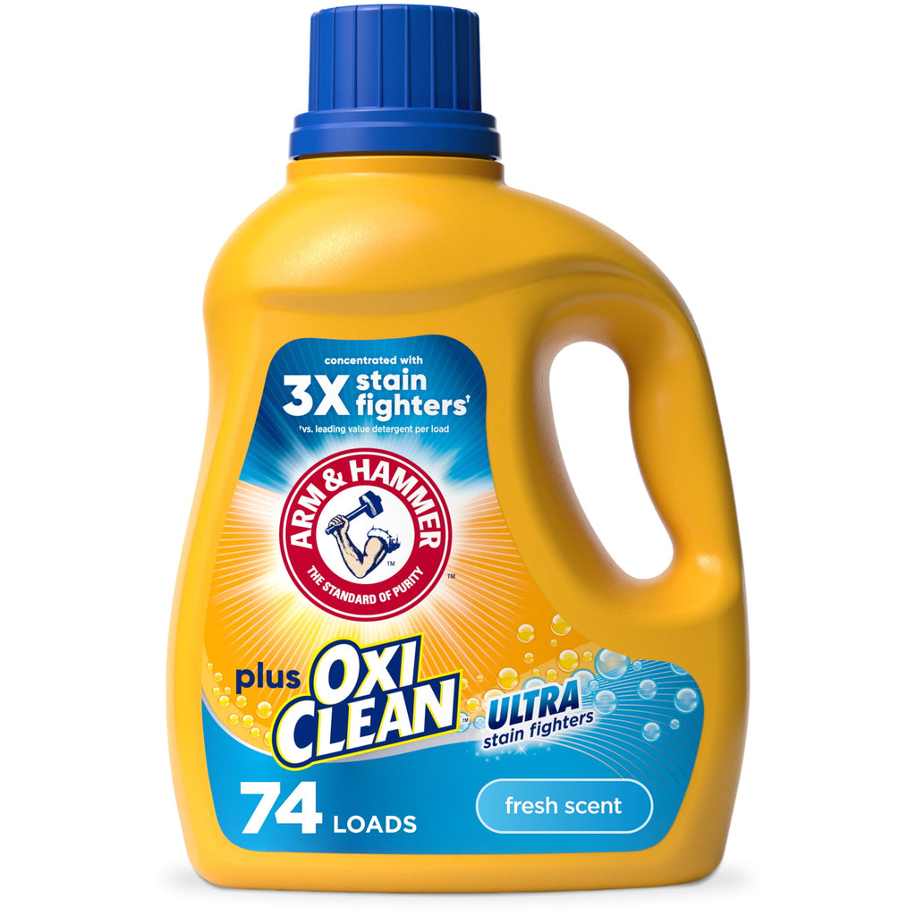ARM & HAMMER Plus OxiClean Ultra Stain Fighters Liquid Laundry Detergent, Fresh Scent, 96.2 Fl Oz