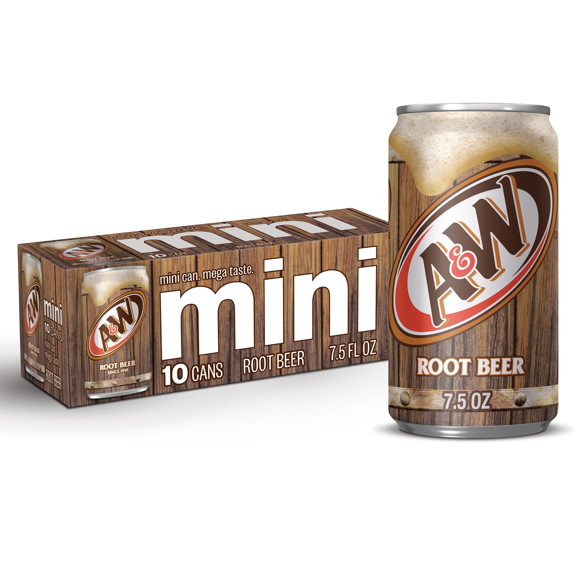 A&W Root Beer Soda Pop, 7.5 fl oz, 10 Pack Cans