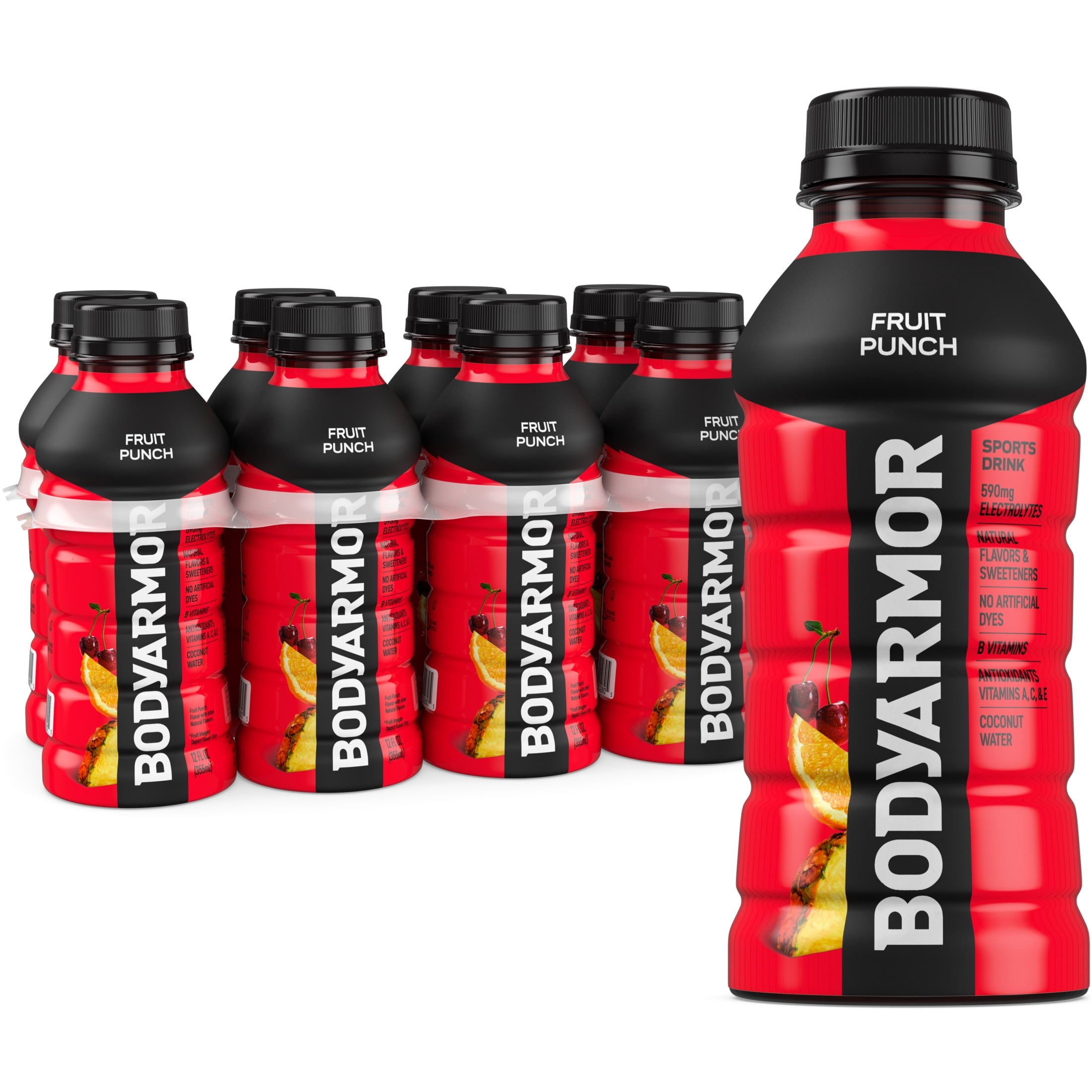 BODYARMOR Fruit Punch Electrolyte Sports Drink Bottles, 12 fl oz, 8 Pack