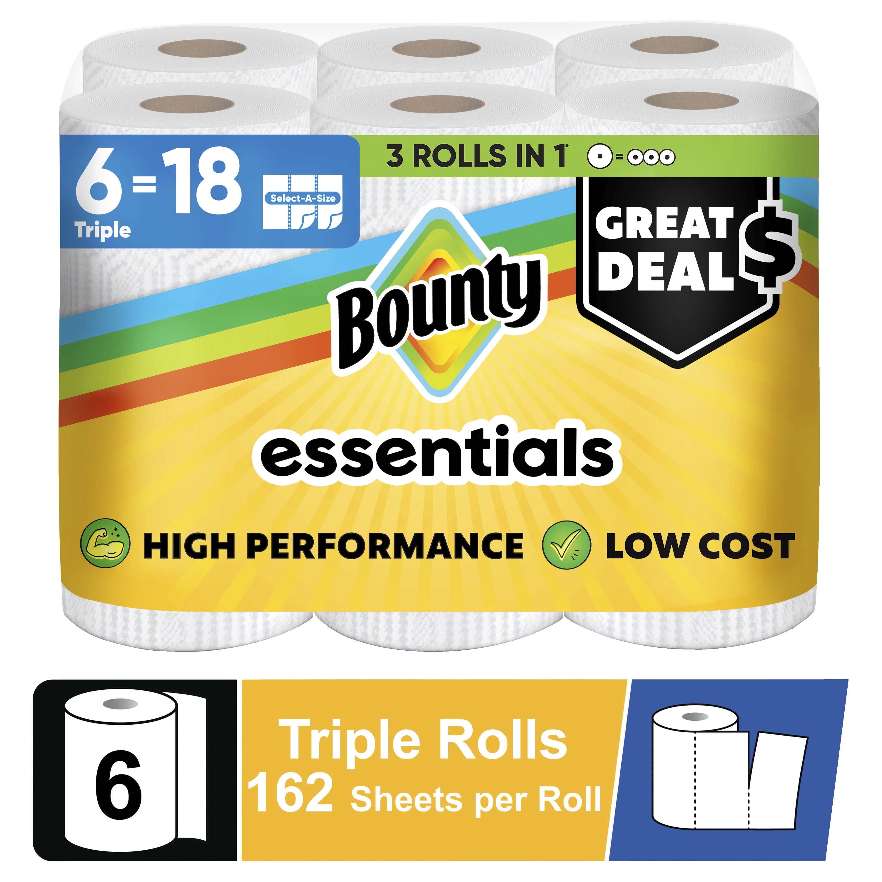 Bounty Essentials Paper Towels Select-a-Size, 6 Triple Rolls