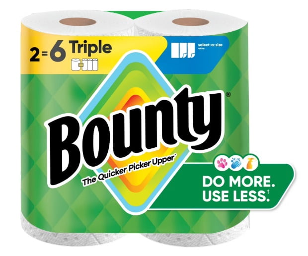 Bounty Paper Towels Select-A-Size White, 123 Sheets per Roll, 2 Triple Rolls