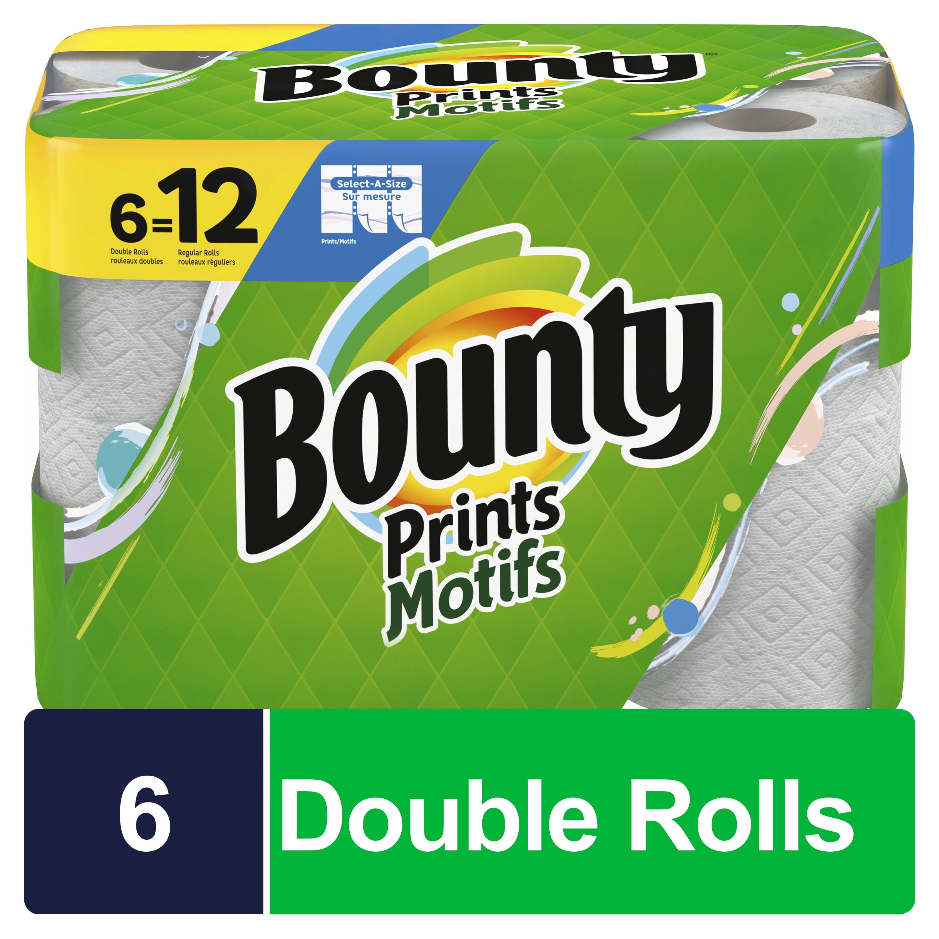 Bounty Select-A-Size Paper Towels, 6 Double Rolls, Print, 90 Sheets Per Roll